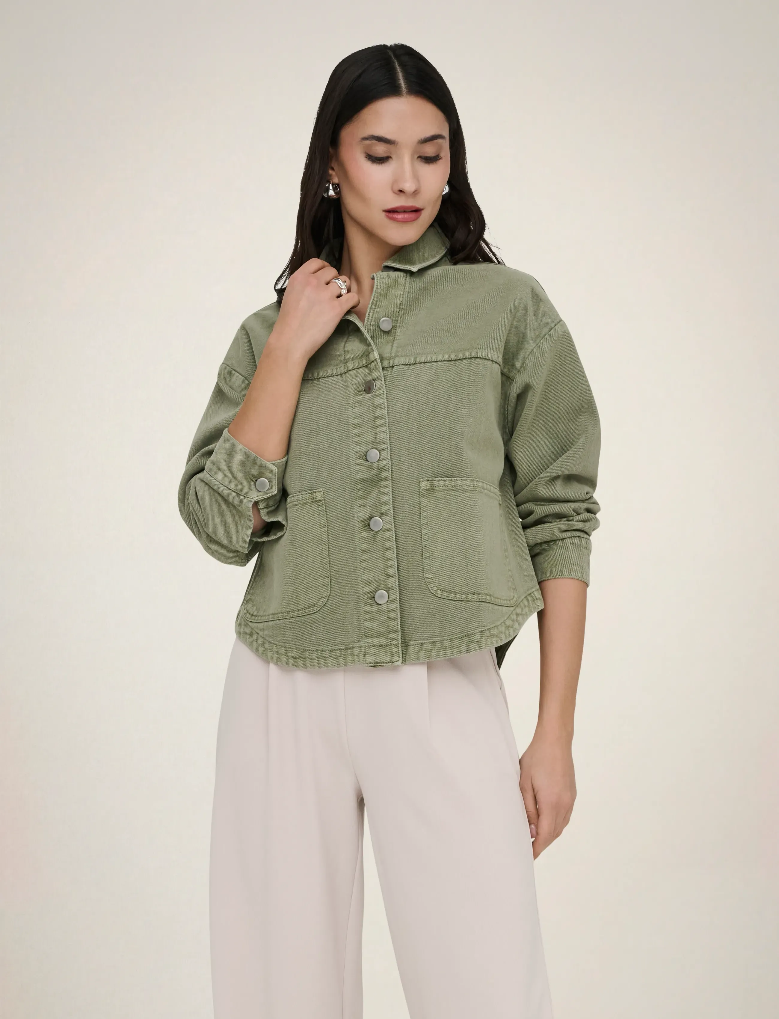 JDY noma L/S Shacket Wvn Noos, Kvinder, Shacket, Kakigrøn, Str: L