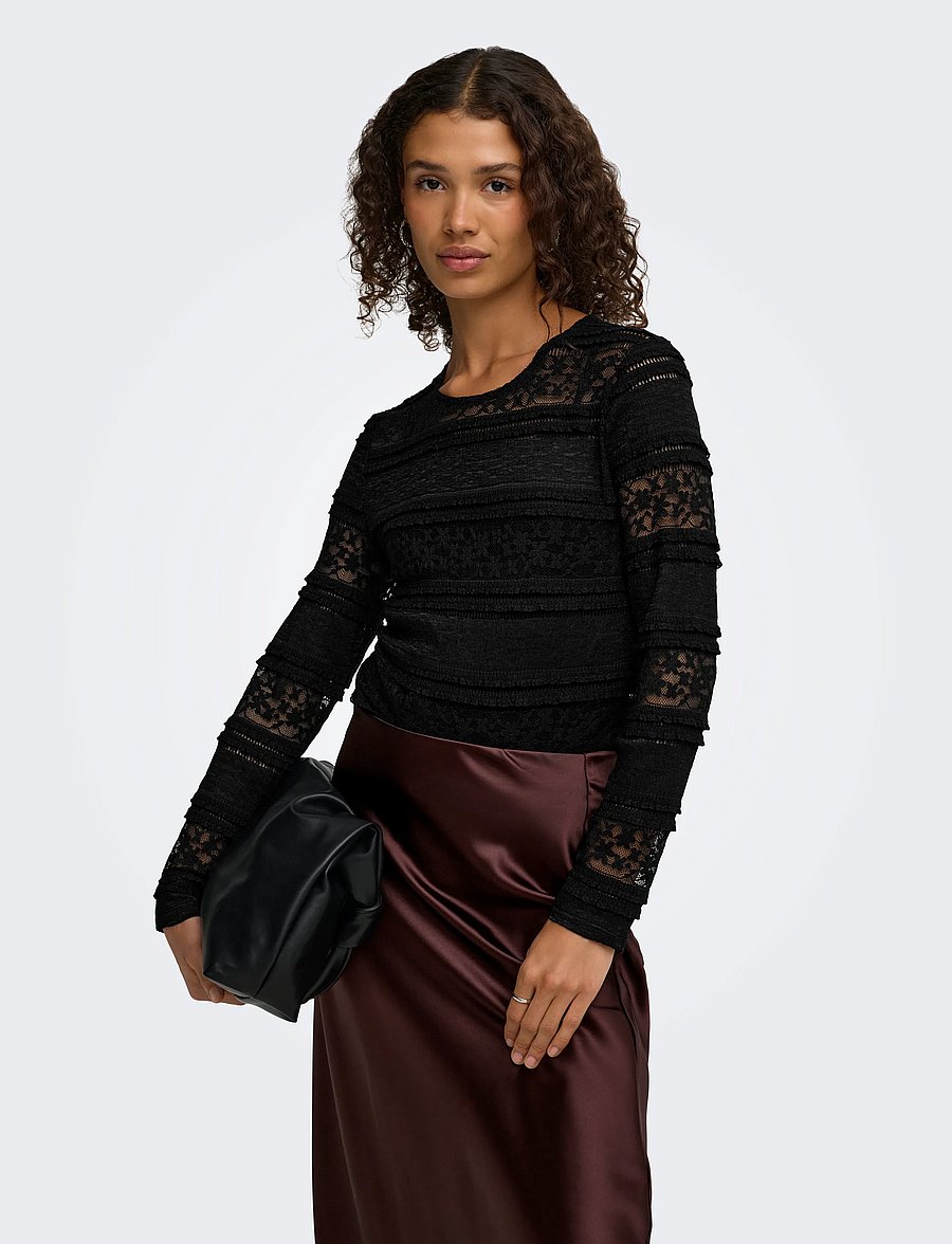 JDY - JDYSARAH L/S LACE TOP JRS NOOS - black - 0