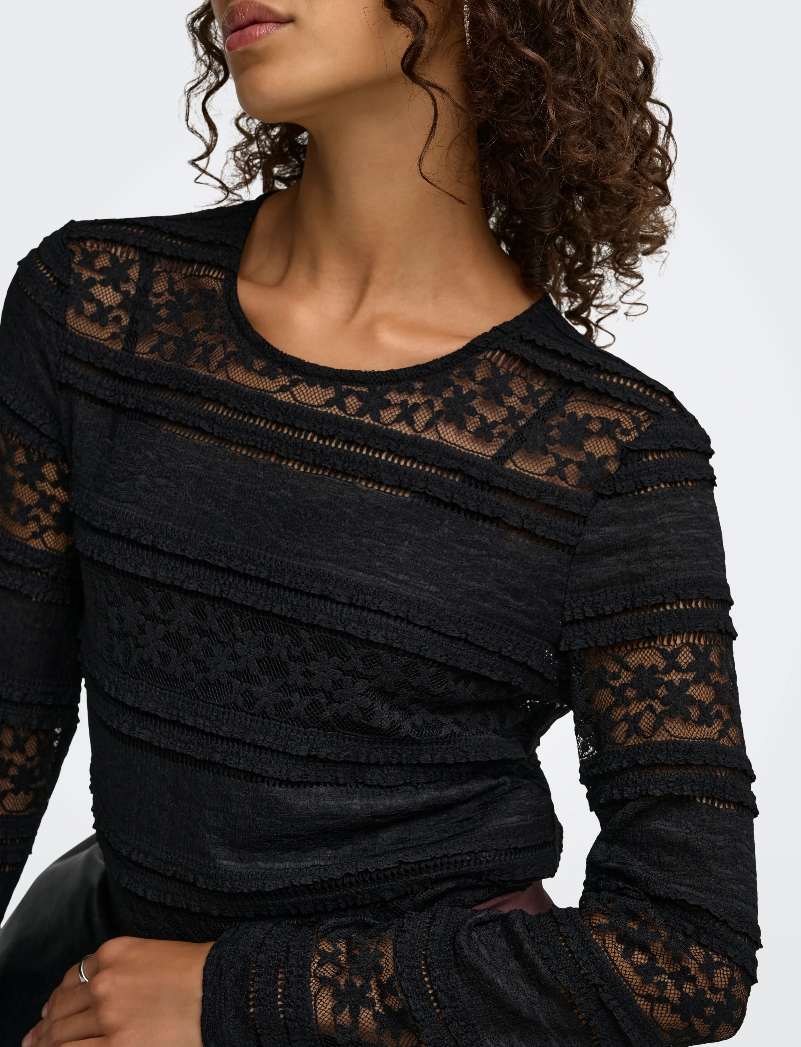 JDY - JDYSARAH L/S LACE TOP JRS NOOS - black - 5