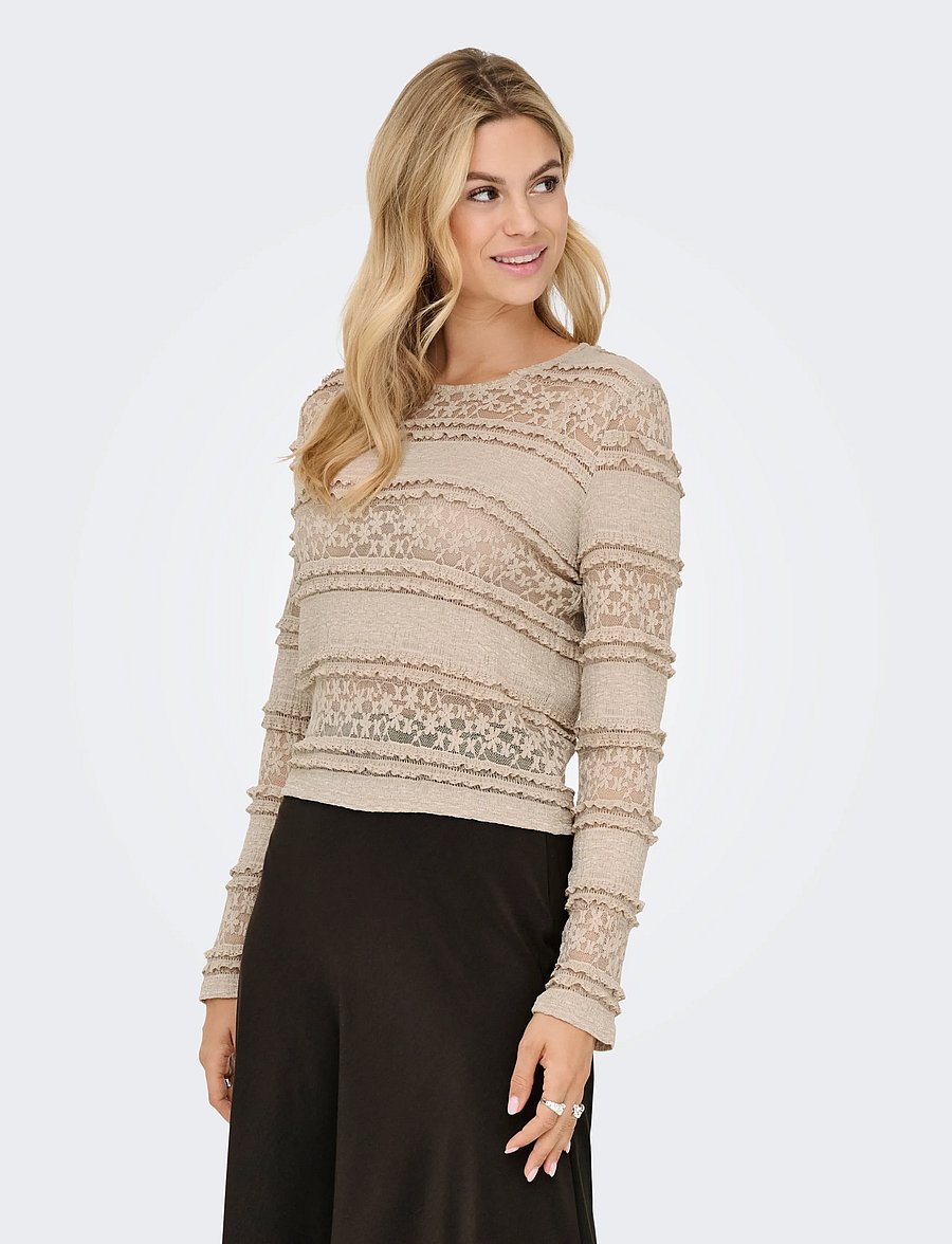 JDY - JDYSARAH L/S LACE TOP JRS NOOS - humus - 0