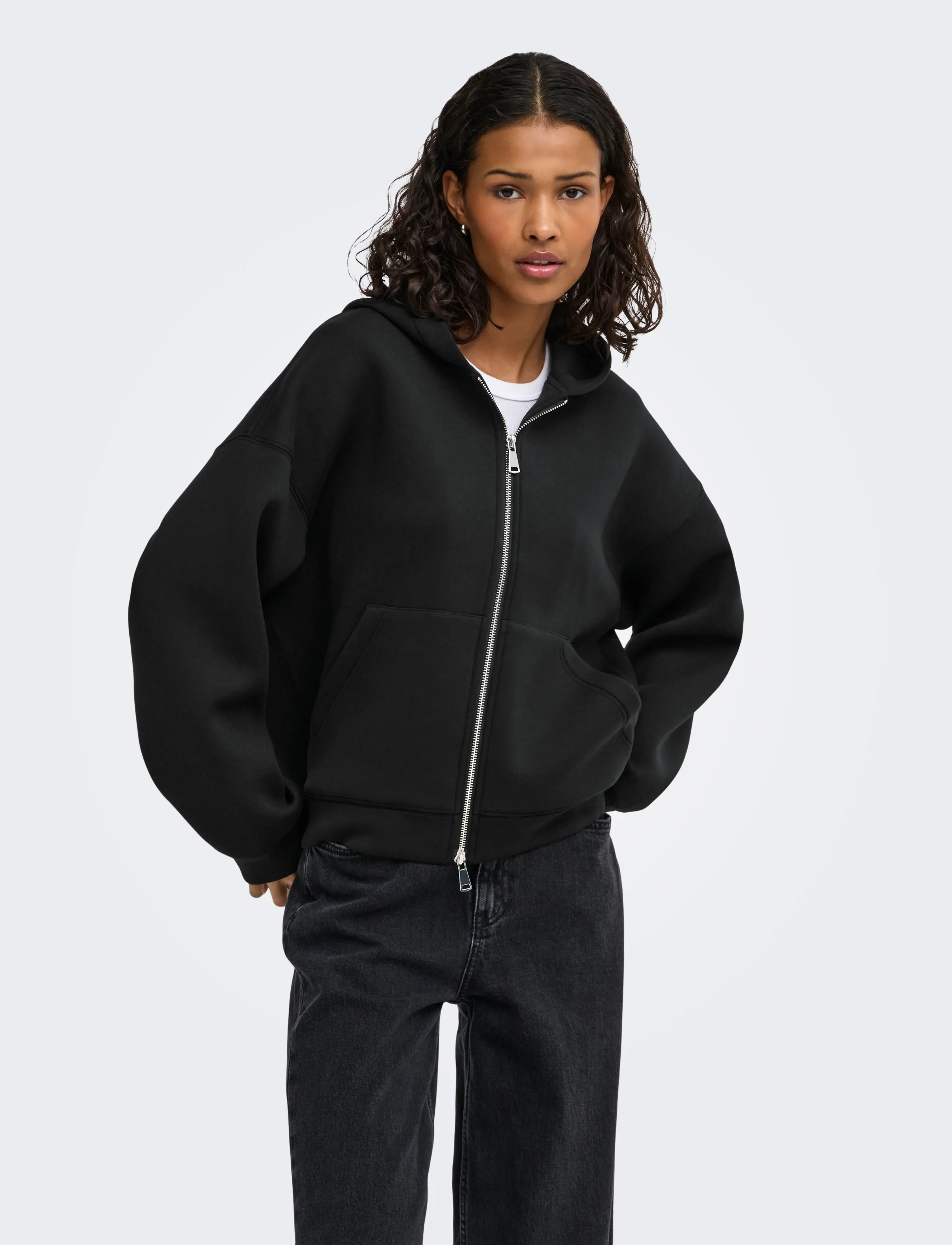 JDY sabrina L/S Zipper Scuba Hoodie Jrs, M/L, Sweatshirts & Hoodies, Schwarz - Frauen