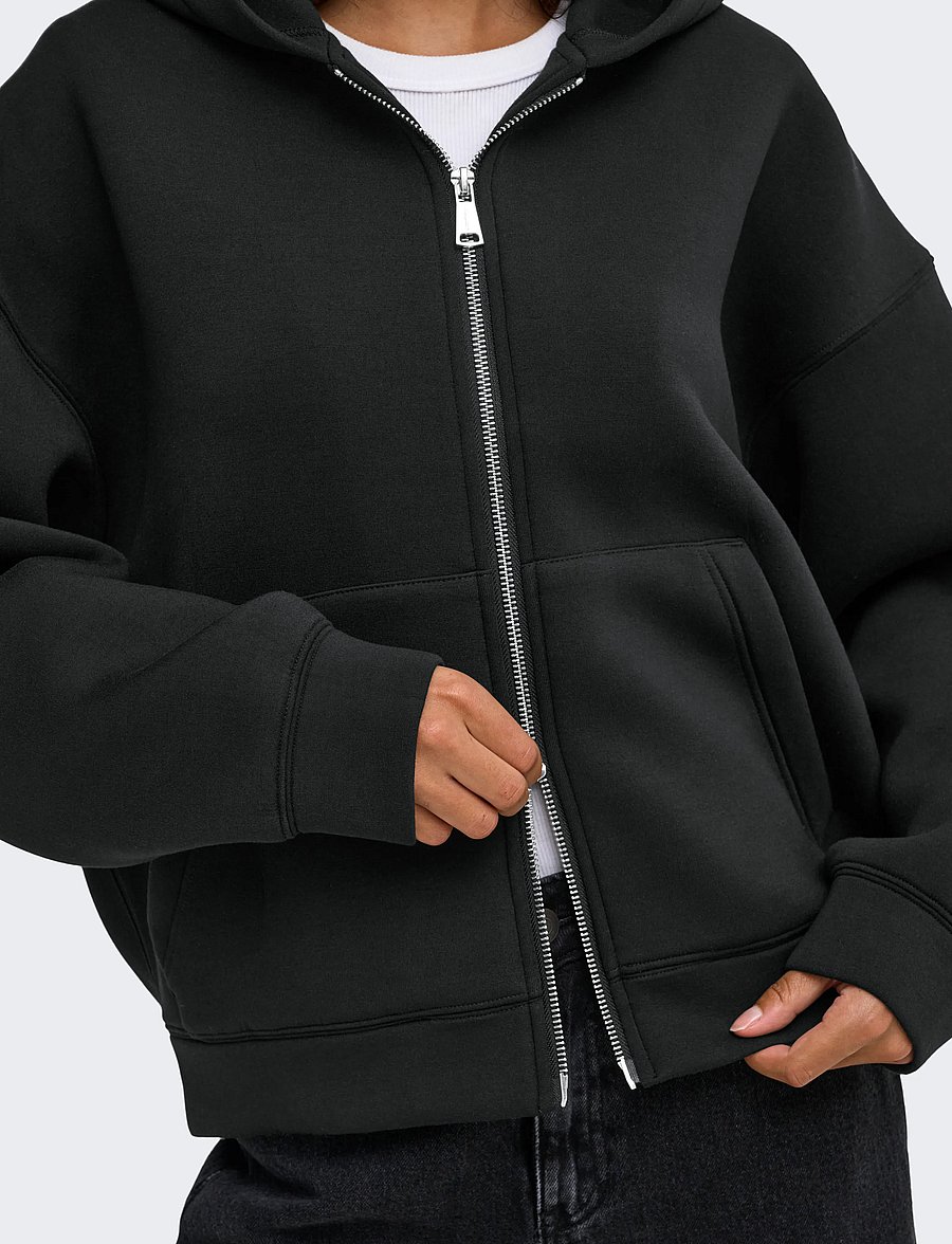 JDY - JDYSABRINA L/S ZIPPER SCUBA HOODIE JRS - kapuzenpullover - black - 5