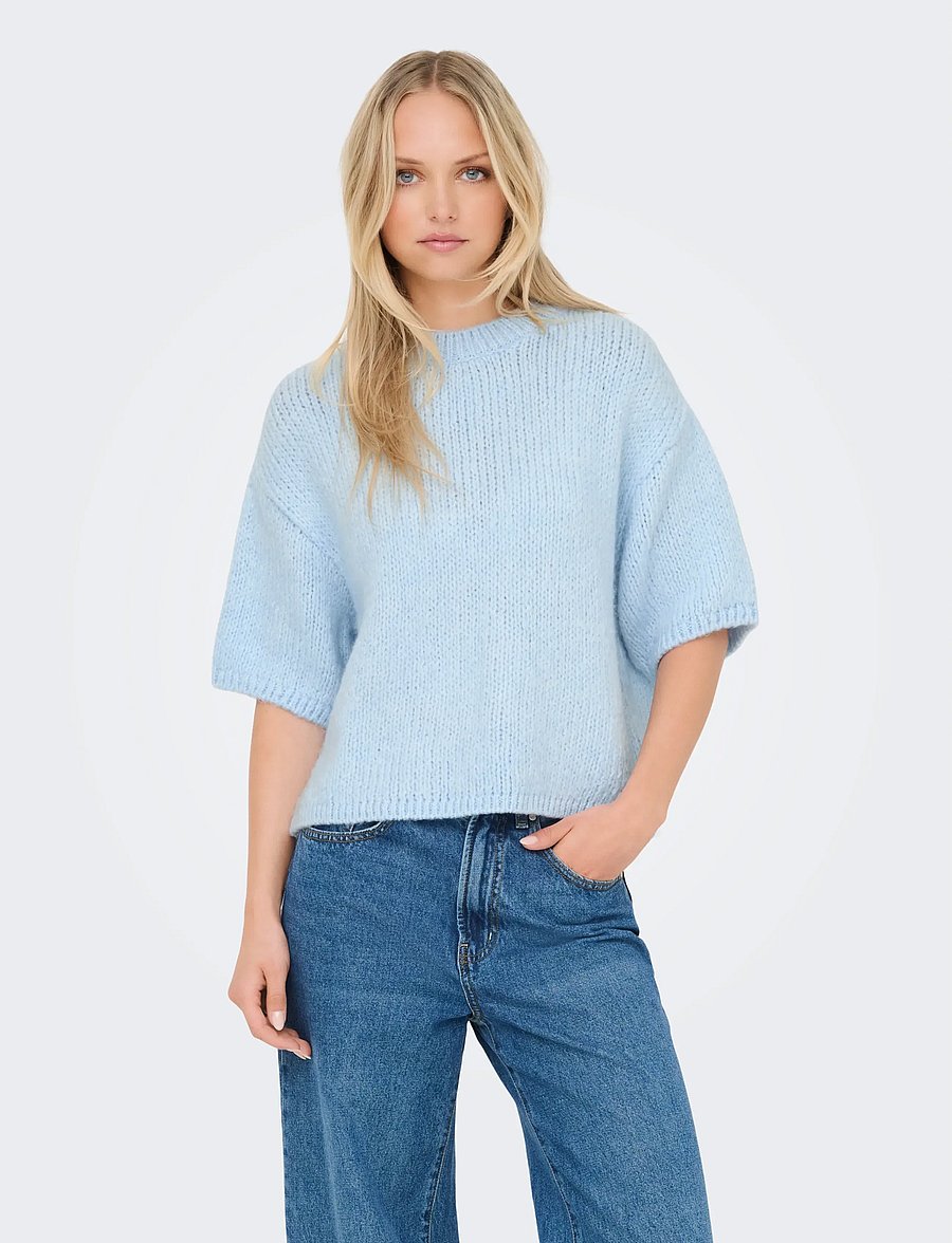 JDY - JDYLINEA S/S PULLOVER O-NECK KNT NOOS - swetry - cashmere blue - 0