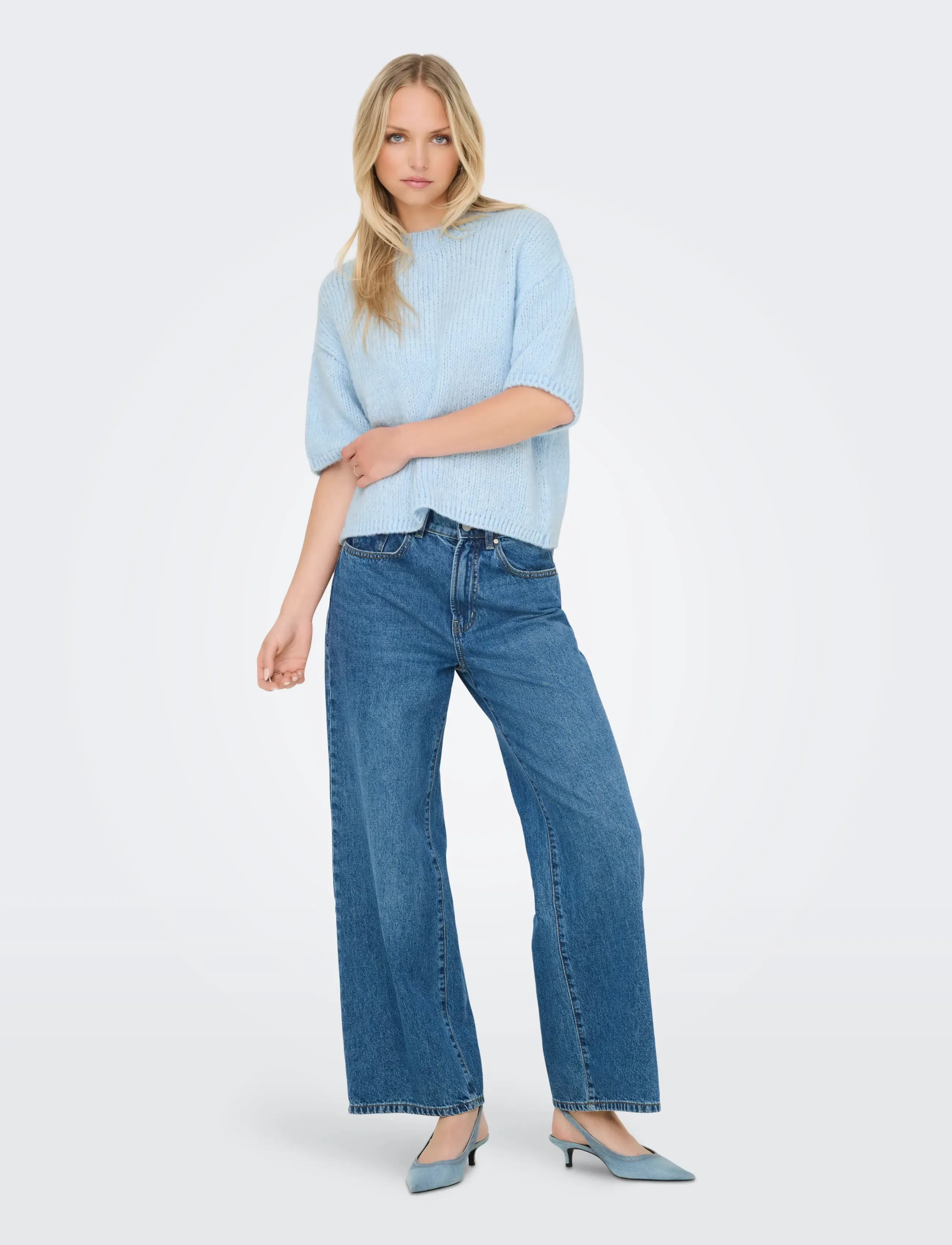 JDY - JDYLINEA S/S PULLOVER O-NECK KNT NOOS - pullover - cashmere blue - 4
