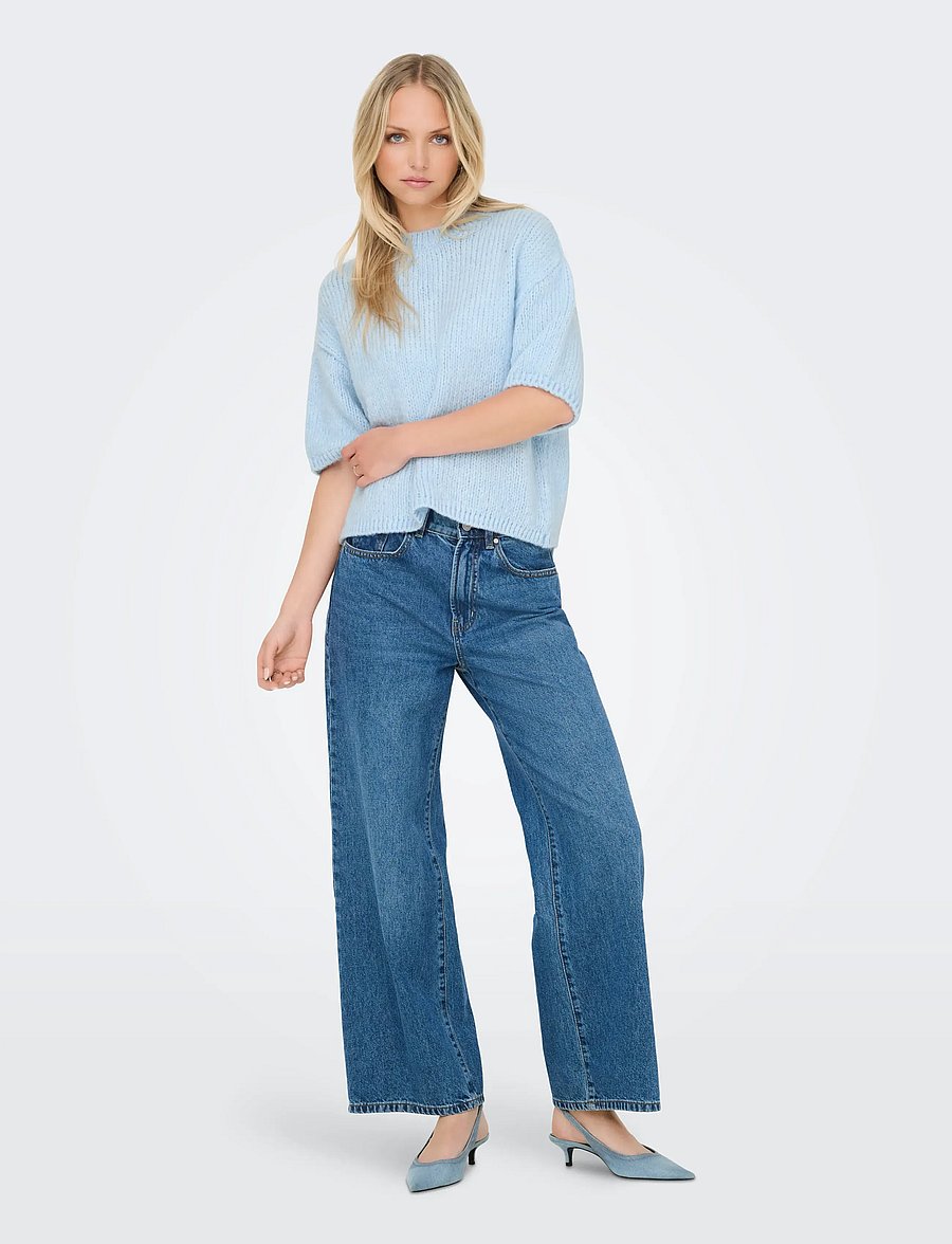 JDY - JDYLINEA S/S PULLOVER O-NECK KNT NOOS - swetry - cashmere blue - 4