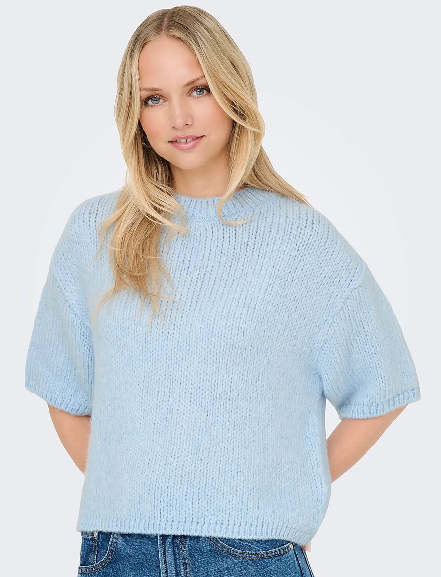 JDY - JDYLINEA S/S PULLOVER O-NECK KNT NOOS - swetry - cashmere blue - 5