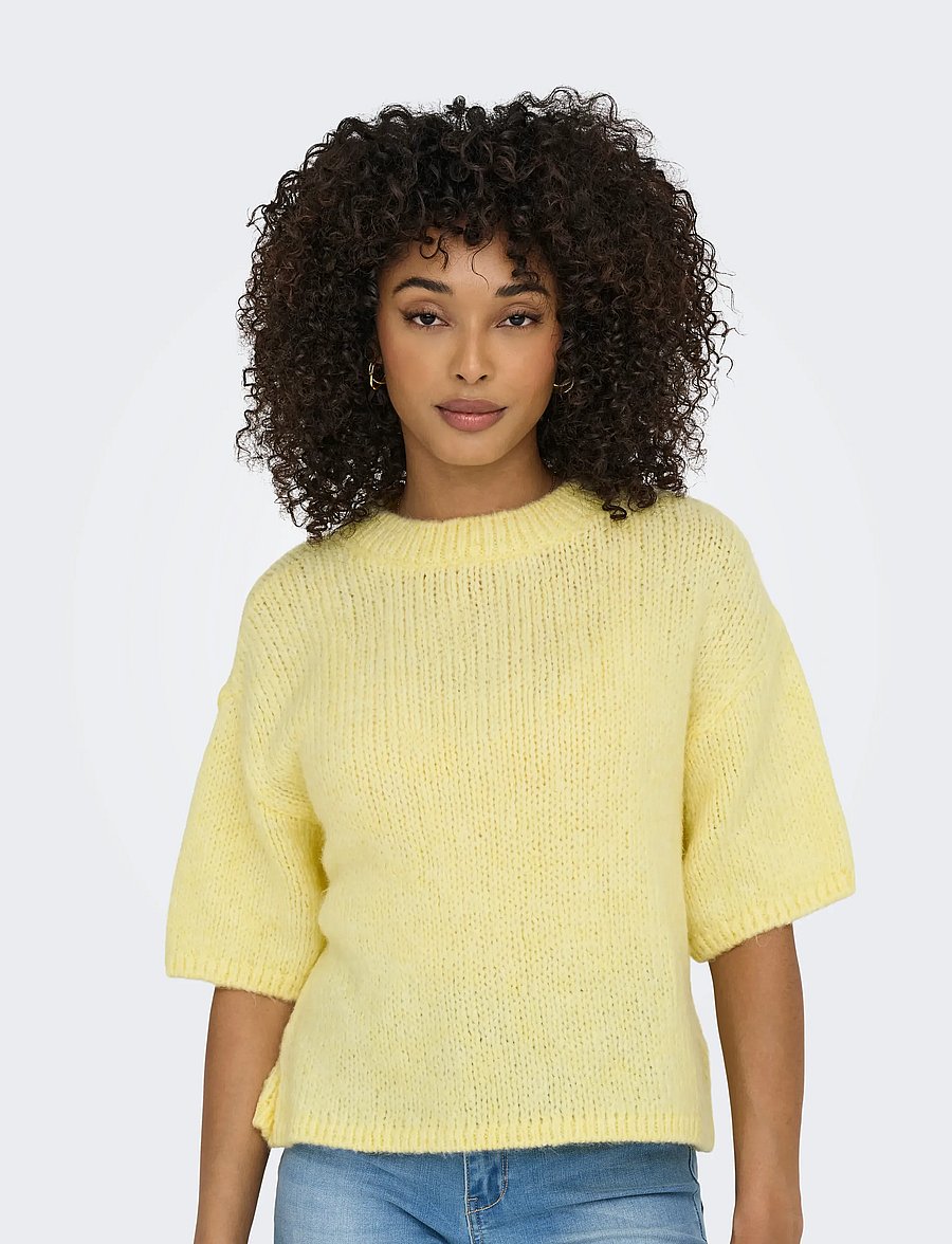 JDY - JDYLINEA S/S PULLOVER O-NECK KNT NOOS - swetry - pastel yellow - 4