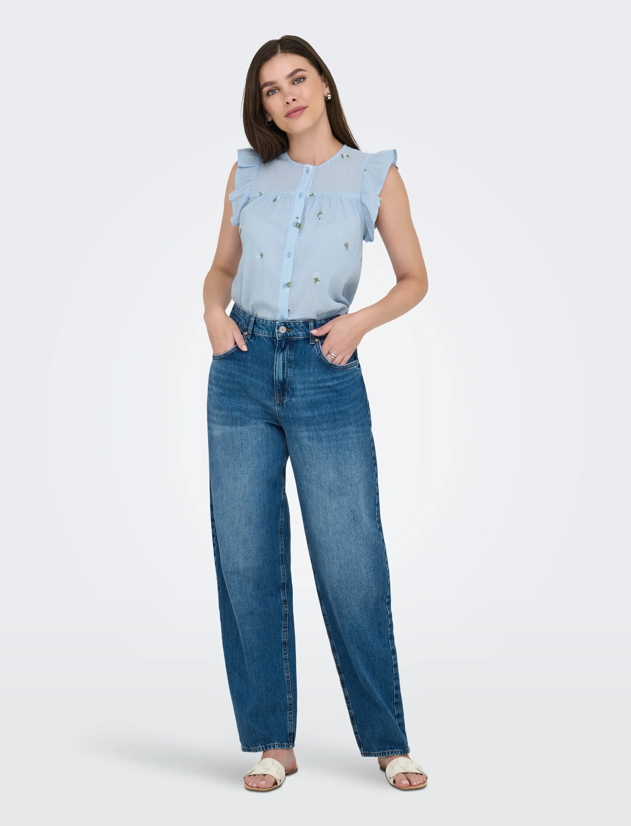 JDY - JDYALBA S/L FRILL SHIRT WVN EXP - cashmere blue - 4