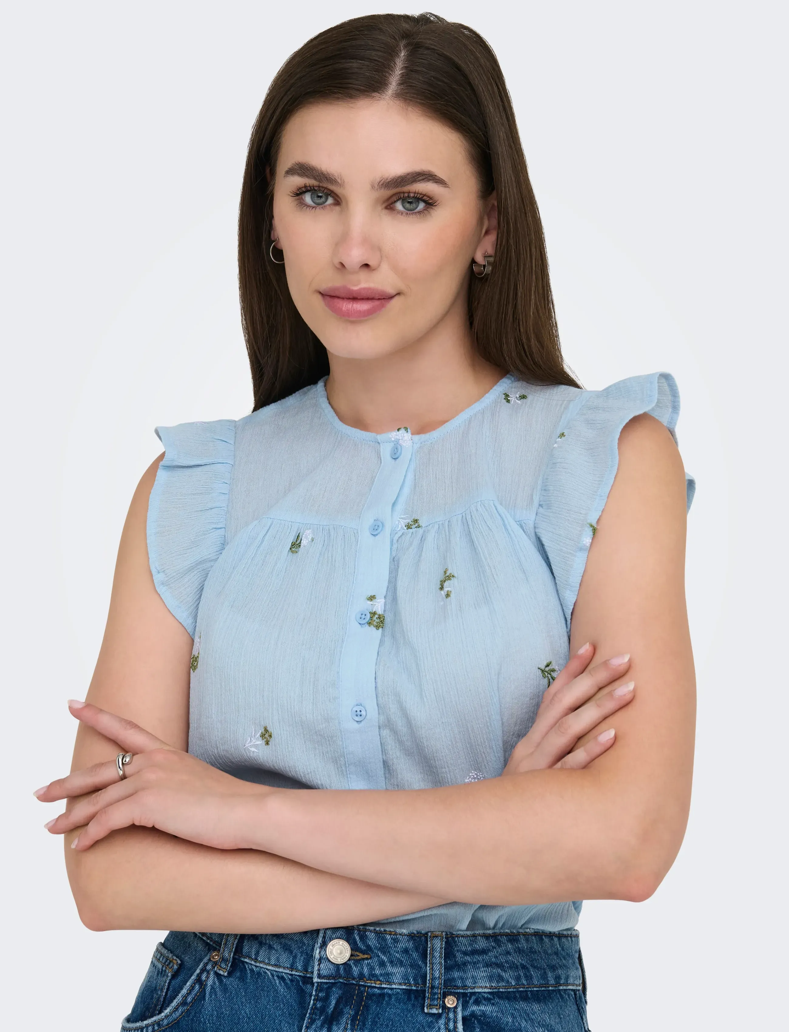 JDY - JDYALBA S/L FRILL SHIRT WVN EXP - cashmere blue - 5