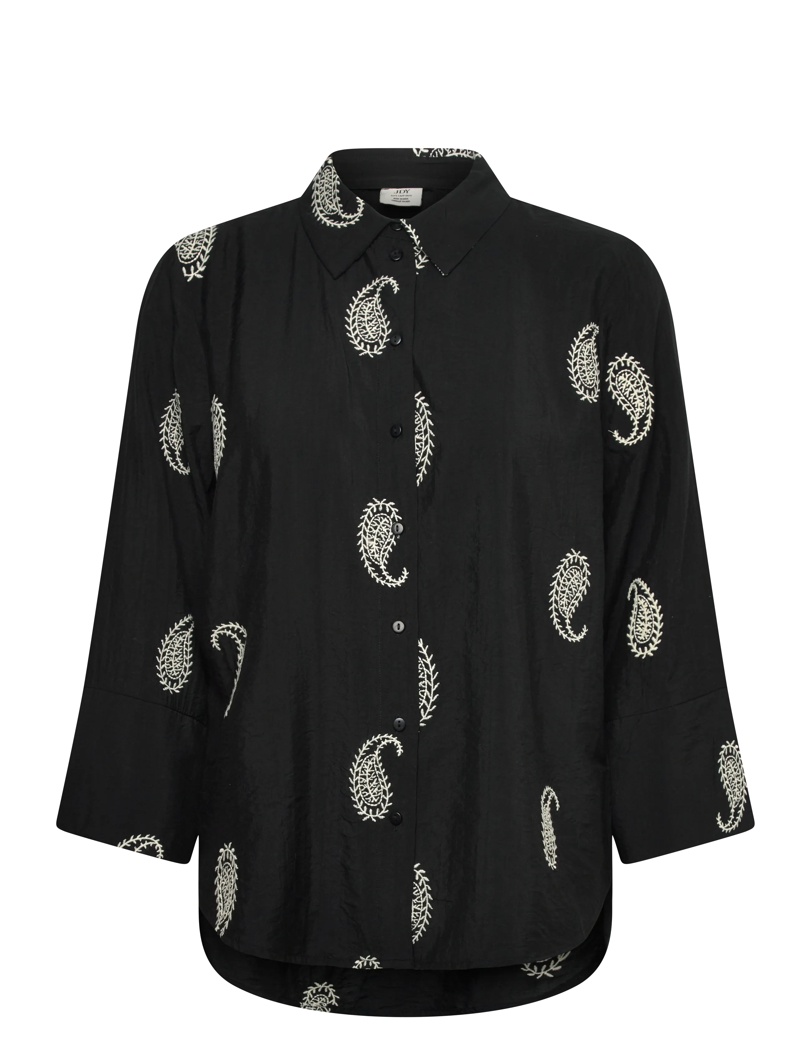 JDY thea 7/8 Embroidery Shirt Wvn, Kvinder, Broderet 7/8 Ærme Skjorte, Sort, Str: L