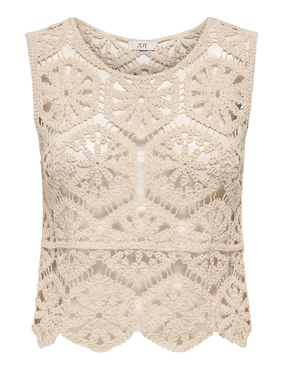 JDY - JDYVIC S/L O-NECK TOP KNT - topi bez piedurknēm - tapioca - 0