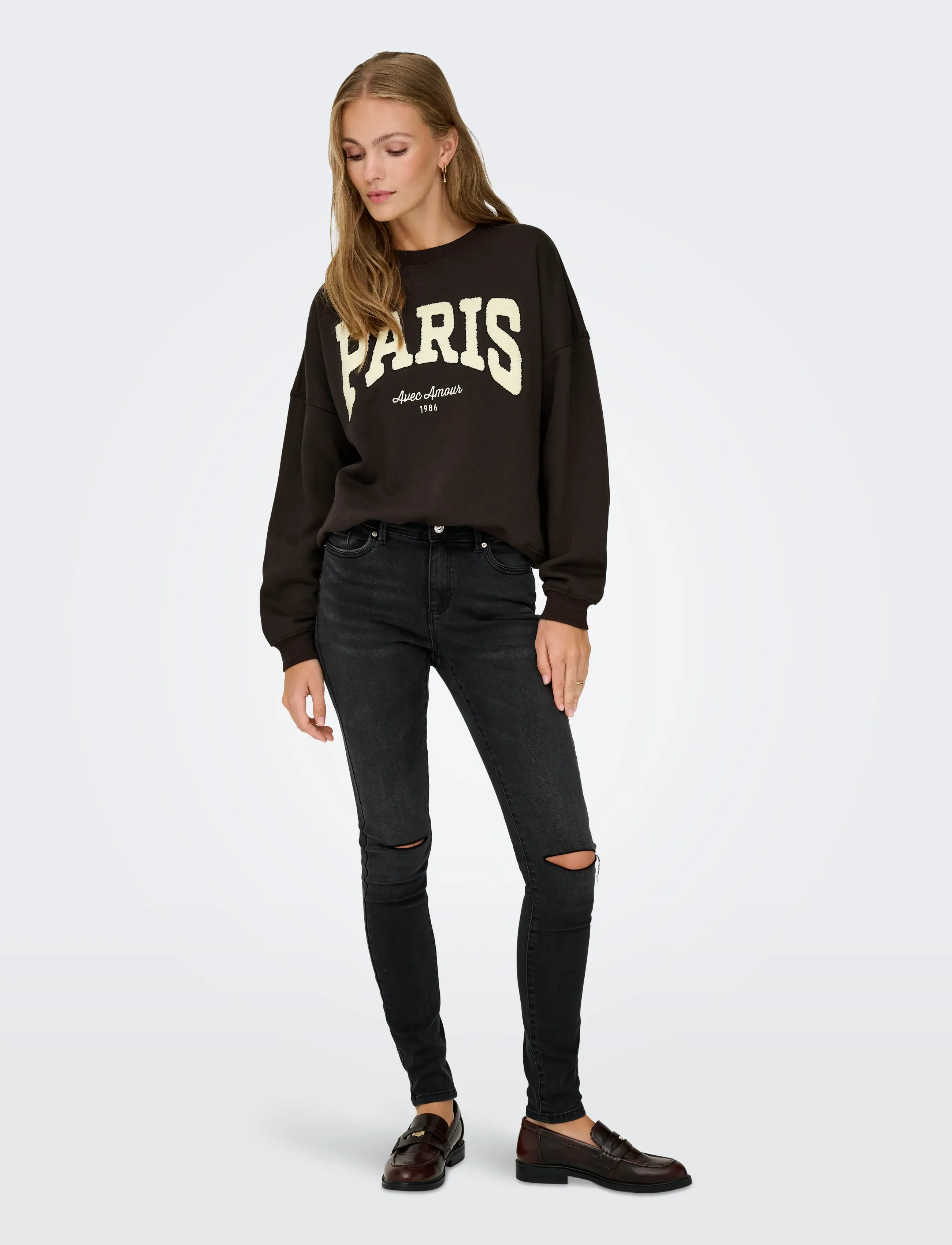 JDY - JDYMESA LIFE L/S O-NK EMB SWEAT JRS NOOS - hverdags stil - ganache - 4