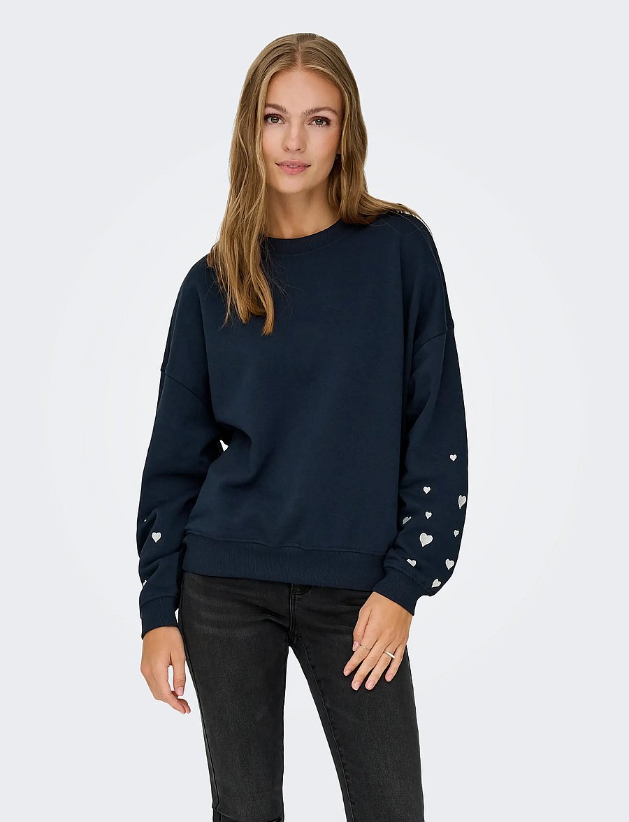 JDY - JDYMESA L/S O-NK EMB SWEAT JRS NOOS - hverdags stil - sky captain - 0