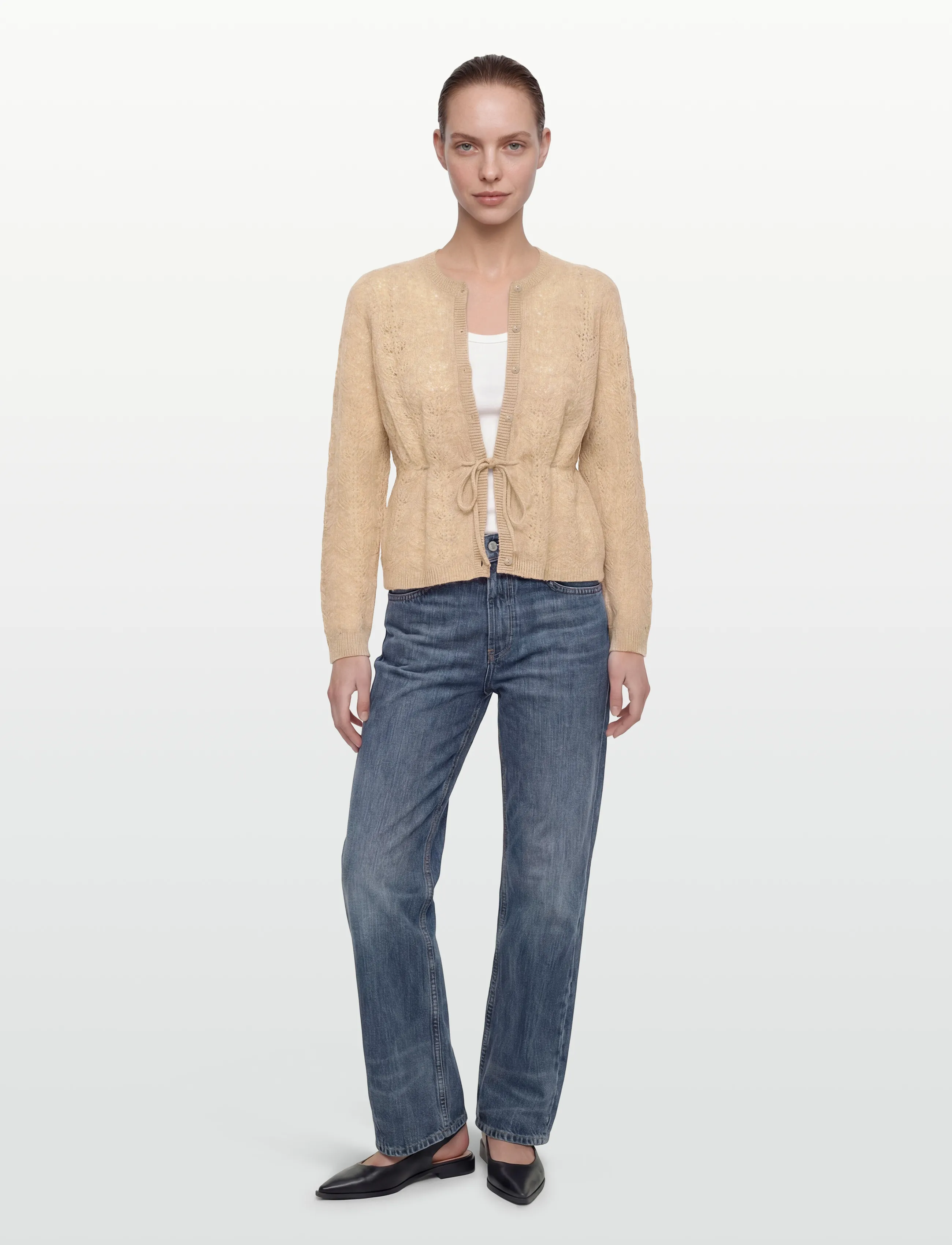 JDY moon Life L/S Tie Cardigan Knt, L, Knitwear, Beige - Cardigans, Frauen
