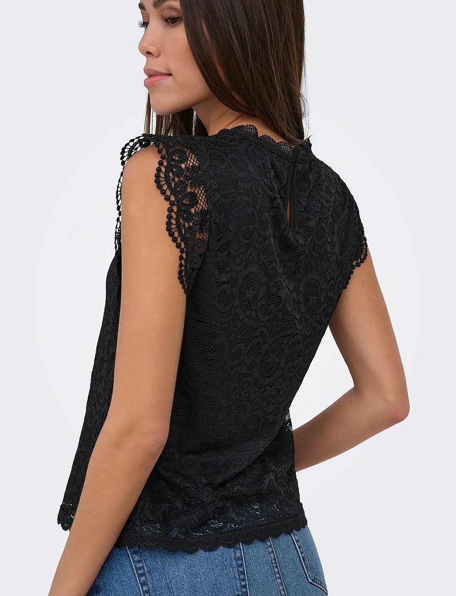 JDY - JDYLOTAS S/L LACE TOP JRS NOOS - blouses zonder mouwen - black - 5