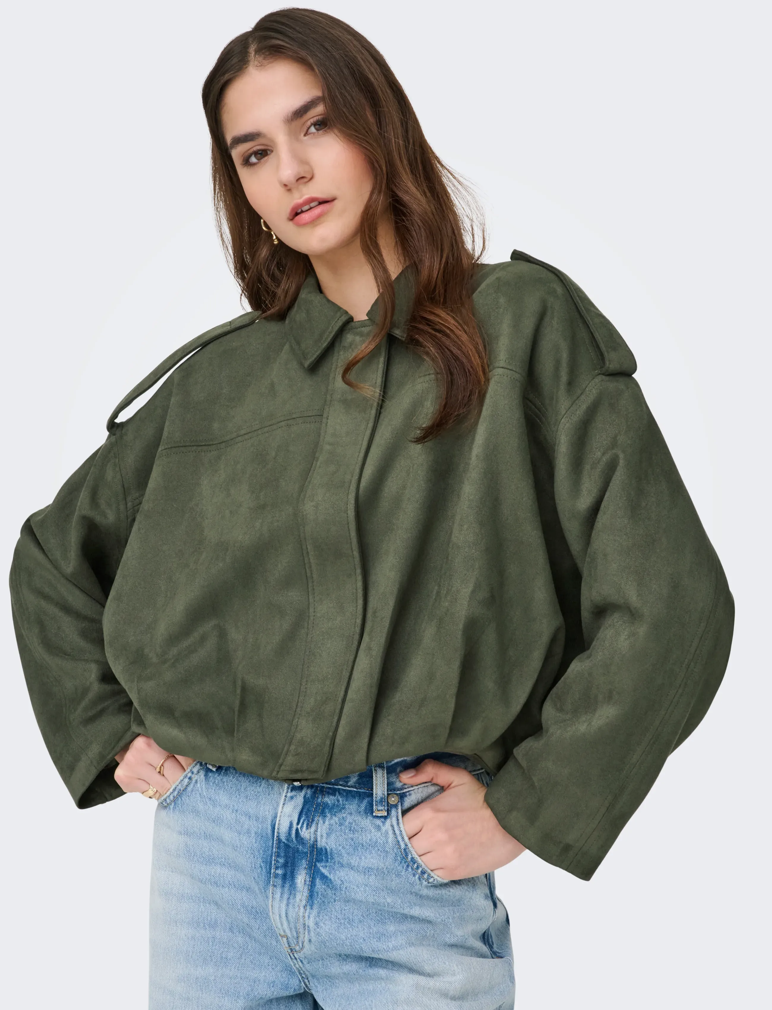 JDY - JDYNIA FAUX SUEDE BAT JACKET OTW NOOS - light jackets - thyme - 5