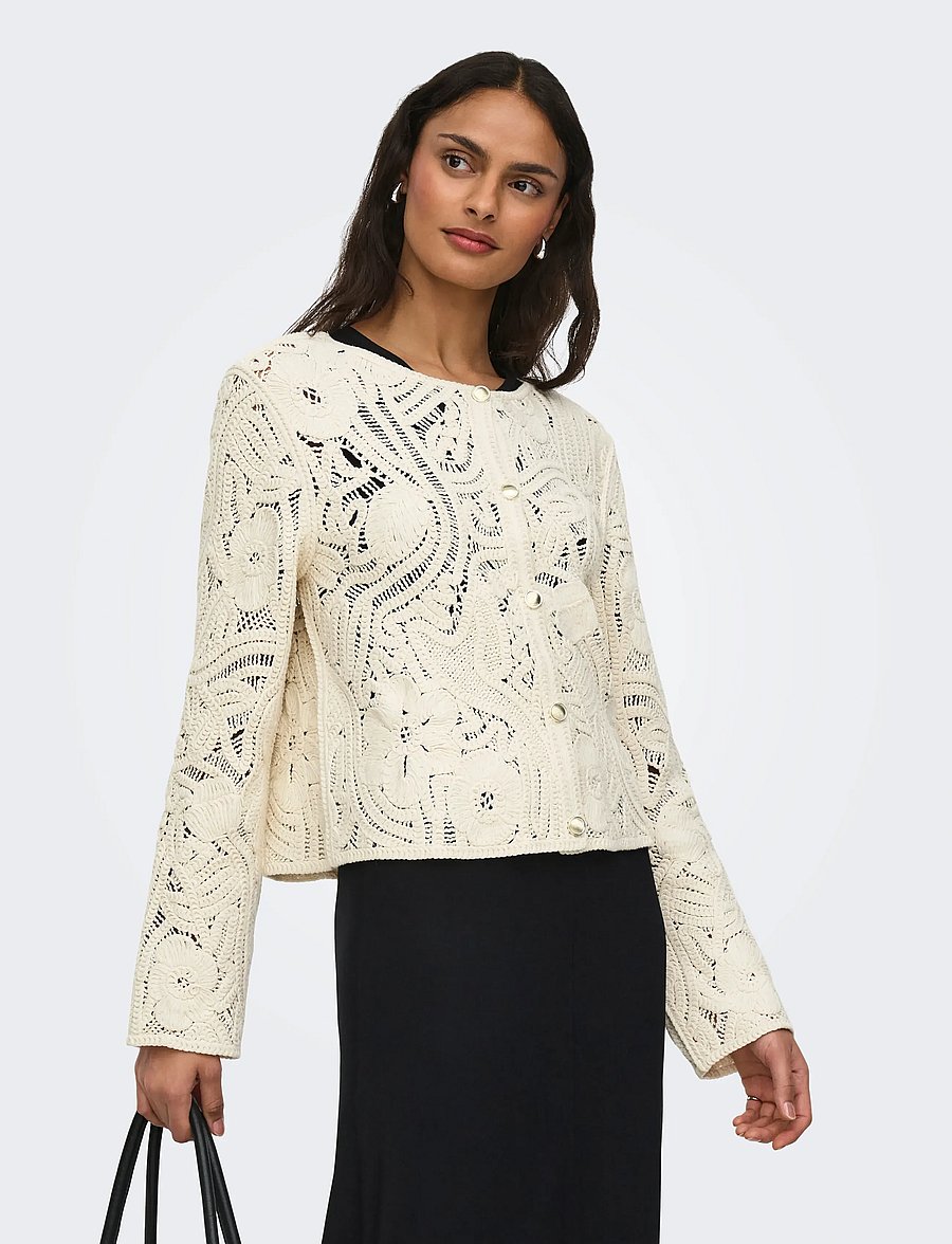 JDY - JDYZANKA L/S CROCHET CARDIGAN JRS - strickjacken - cloud dancer - 0