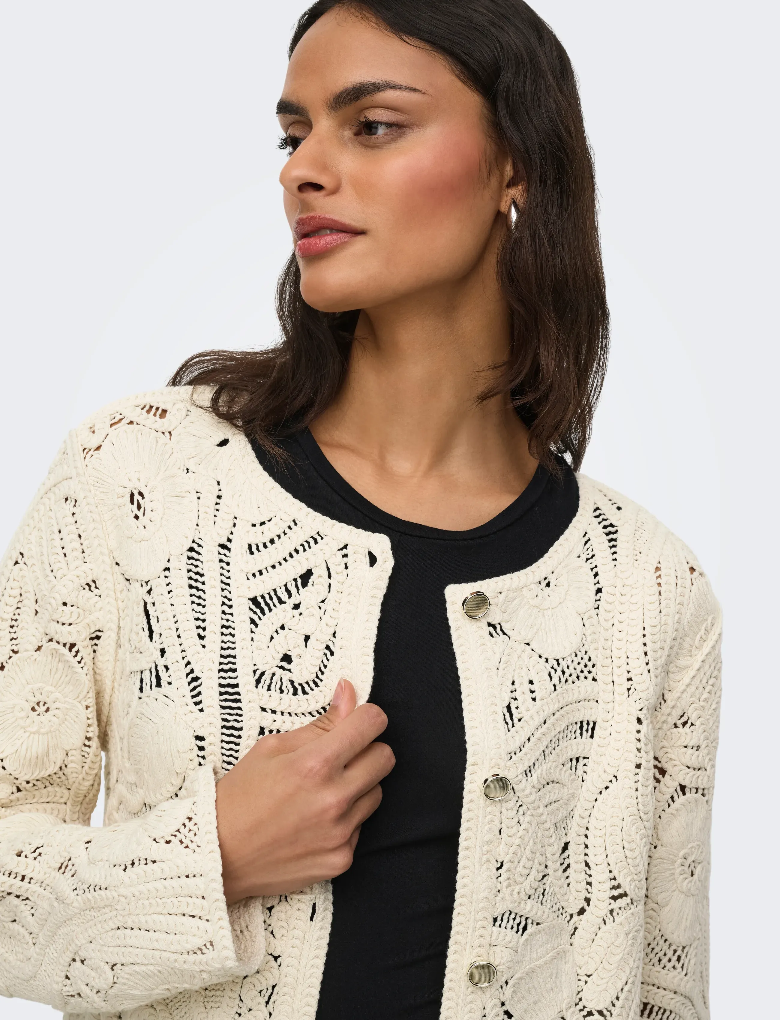 JDY - JDYZANKA L/S CROCHET CARDIGAN JRS - gilets - cloud dancer - 5