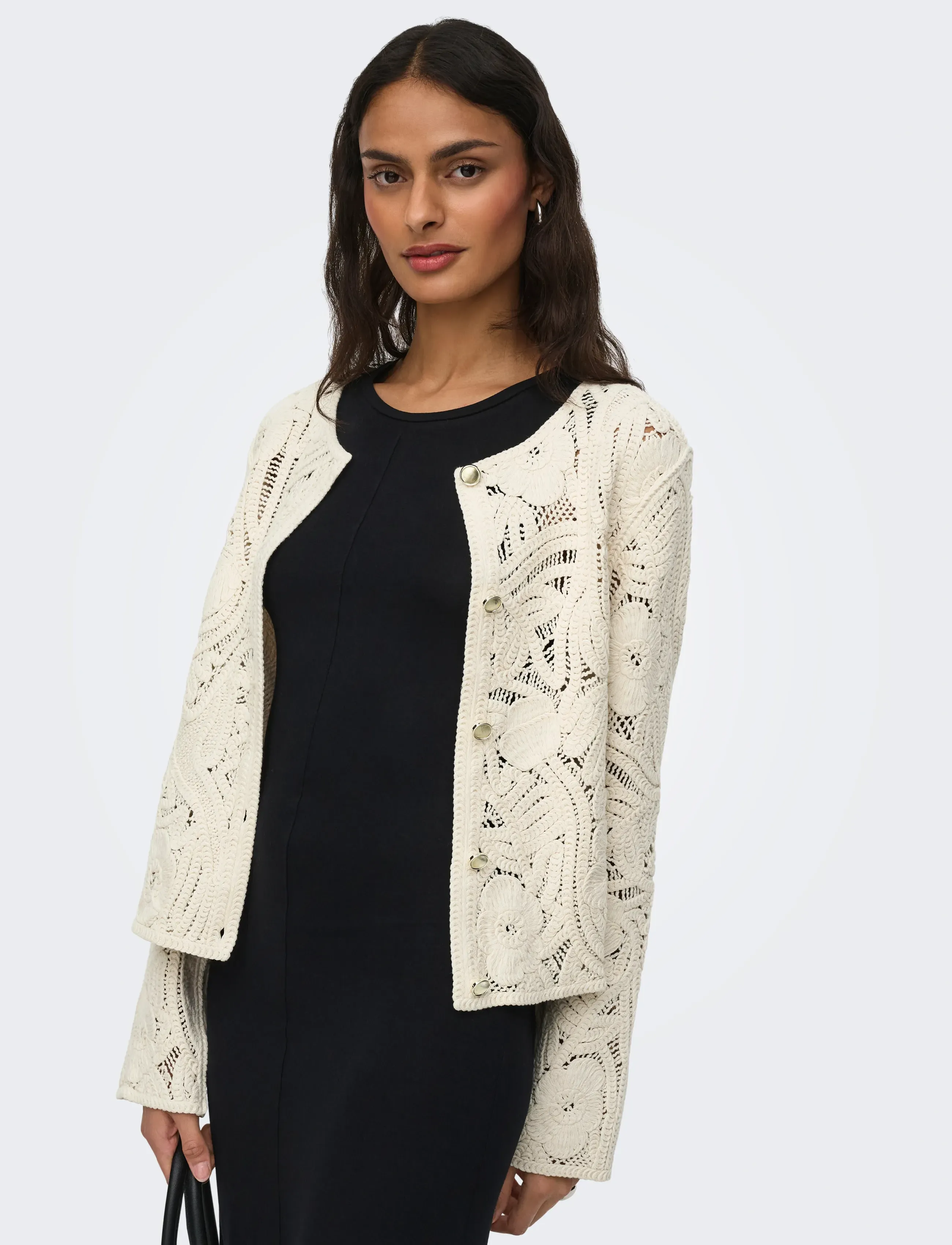 JDY JDYZANKA L/S CROCHET CARDIGAN JRS - Naistele - CLOUD DANCER / cream