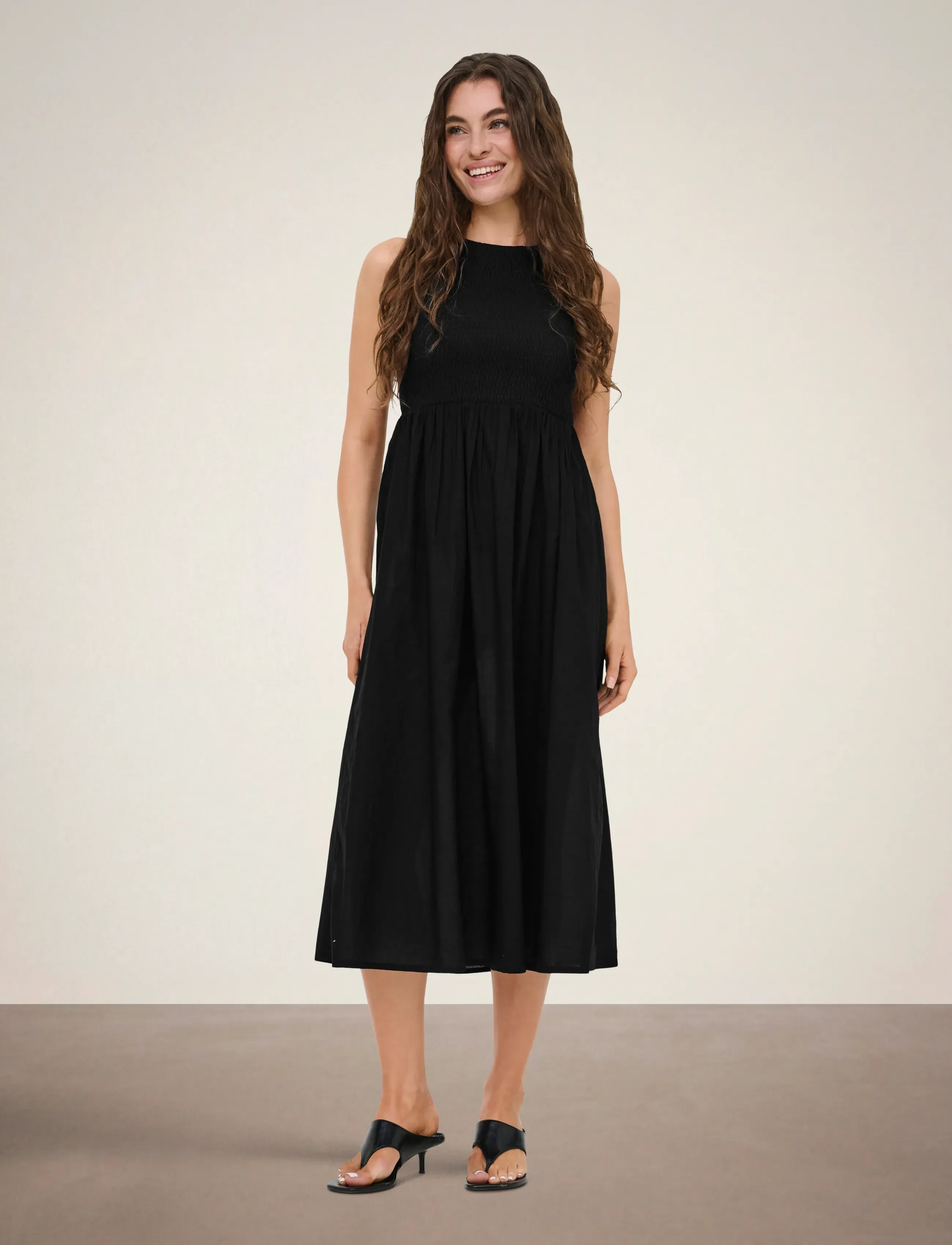 JDY JDYDIEGO S/L SMOCK MIDI DRESS WVN NOOS - Visa allt - BLACK / black