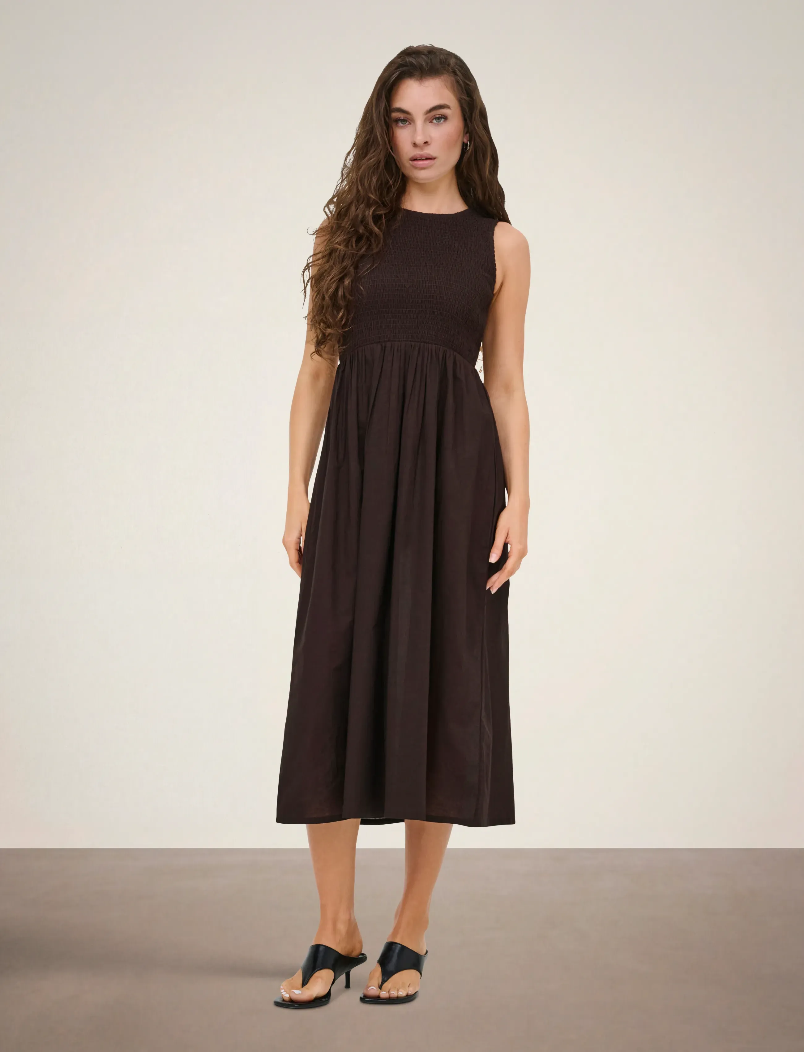 JDY JDYDIEGO S/L SMOCK MIDI DRESS WVN NOOS - Party Dresses - CHOCOLATE TORTE / brown