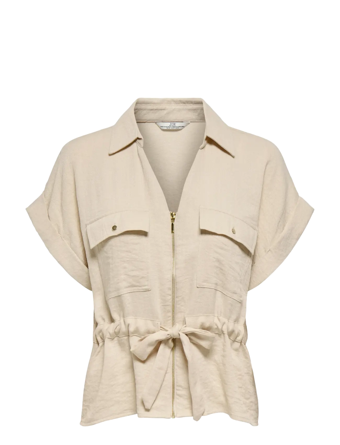 JDY JDYMILLE S/S ZIP SHIRT WVN NOOS - Modern femininity - SANDSHELL / beige