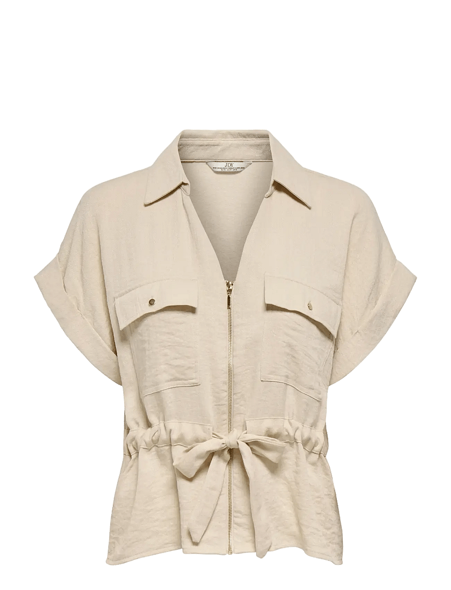 JDY - JDYMILLE S/S ZIP SHIRT WVN NOOS - kurzärmlige hemden - sandshell - 1