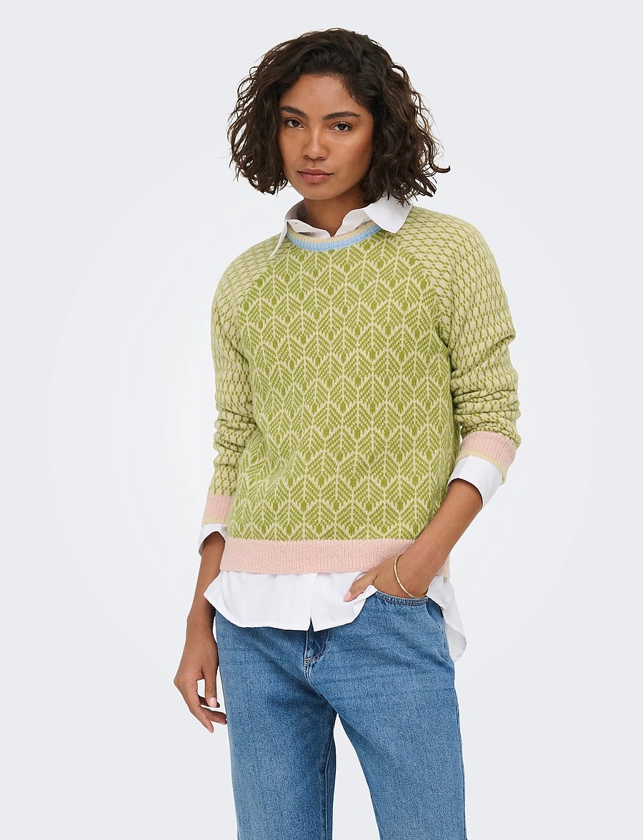 JDY - JDYBRYN LIFE L/S ONECK JACQ PULLOVER KNT - stickade tröjor - crÈme brÛlÉe - 0