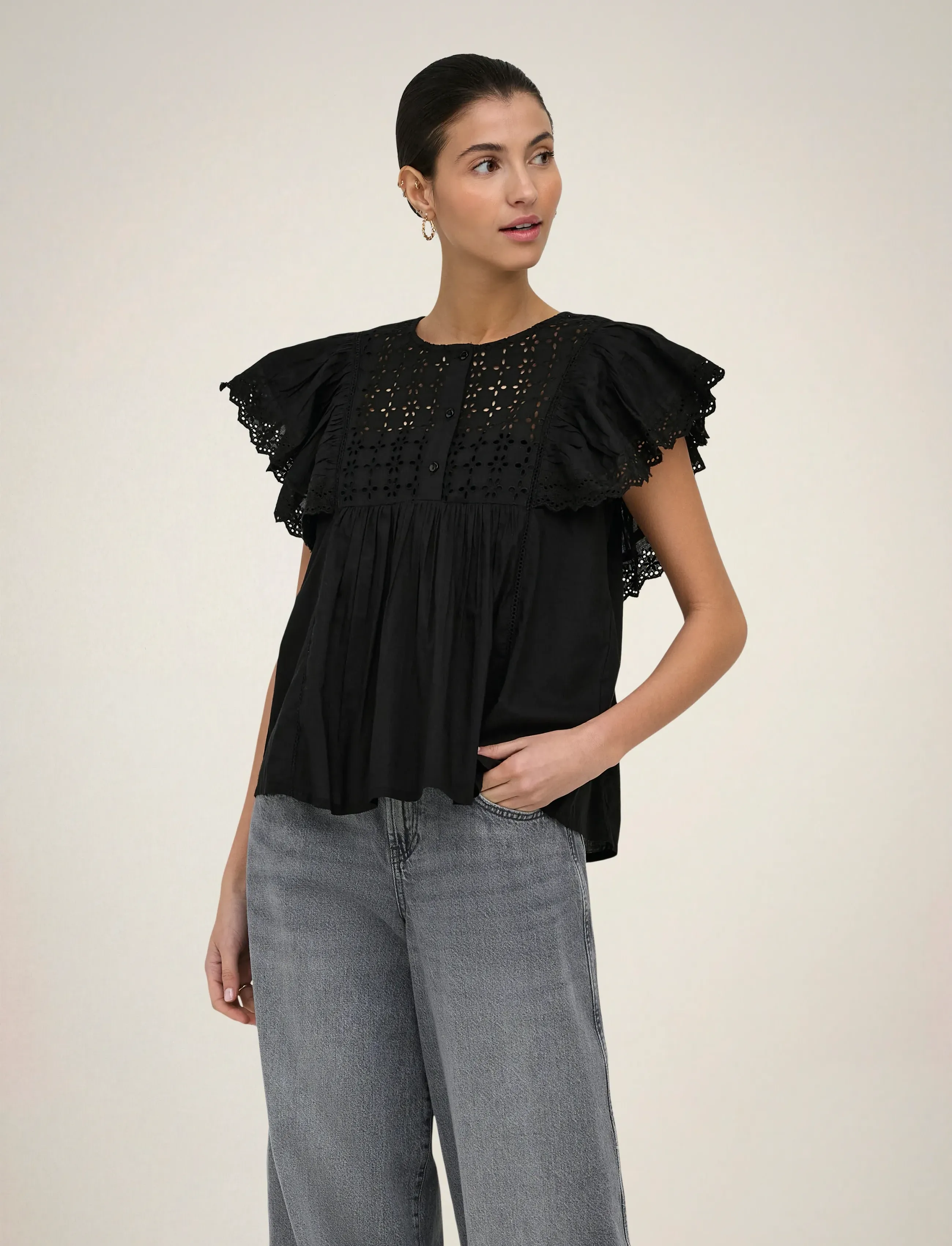 JDY sigga S/S Top Wvn, M, Blouses, Schwarz - Short-sleeved, Frauen