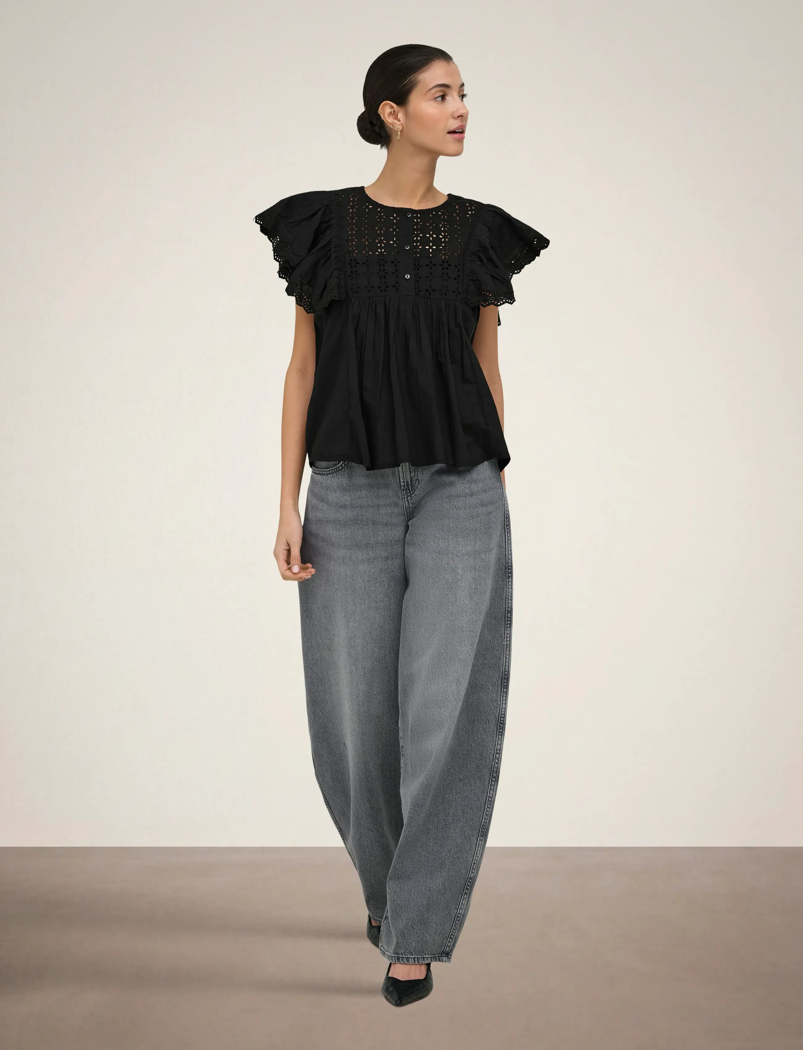JDY - JDYSIGGA S/S TOP WVN - kortærmede bluser - black - 4