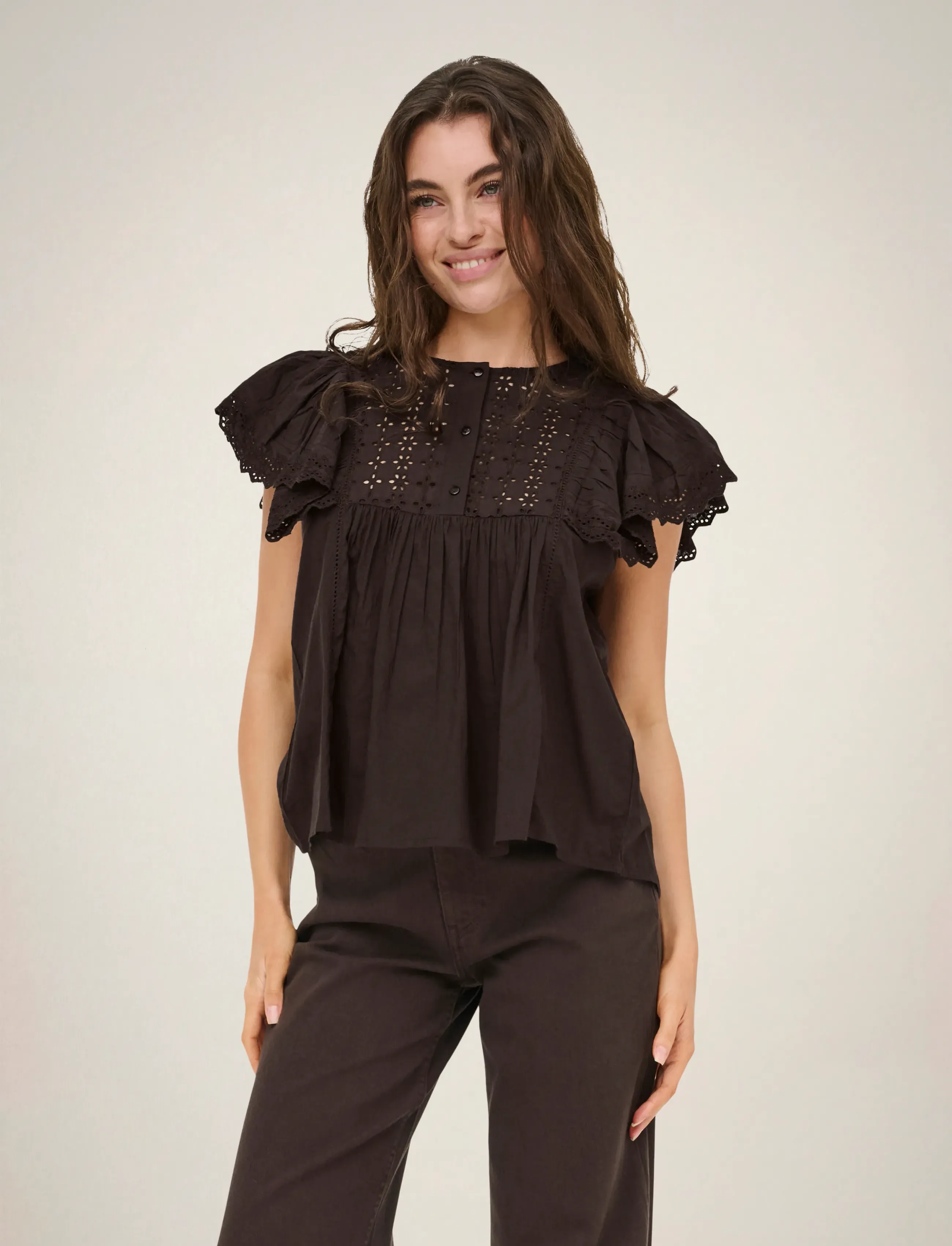 JDY sigga S/S Top Wvn, XS, Blouses, Braun - Short-sleeved, Frauen