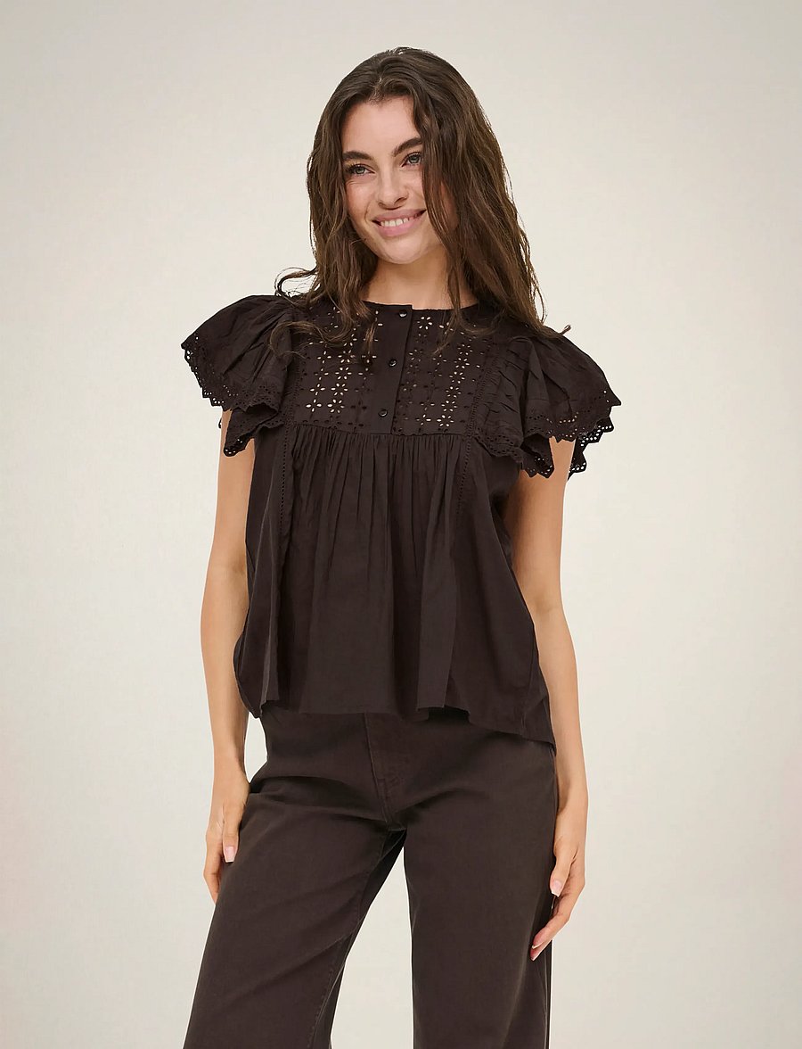 JDY - JDYSIGGA S/S TOP WVN - kortærmede bluser - chocolate torte - 0