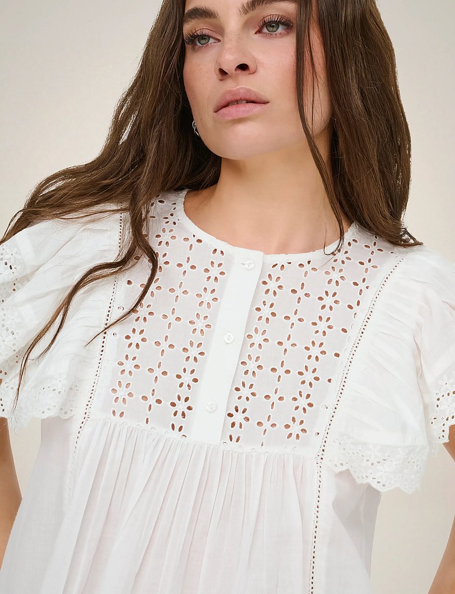 JDY - JDYSIGGA S/S TOP WVN - kurzärmelige blusen - cloud dancer - 5