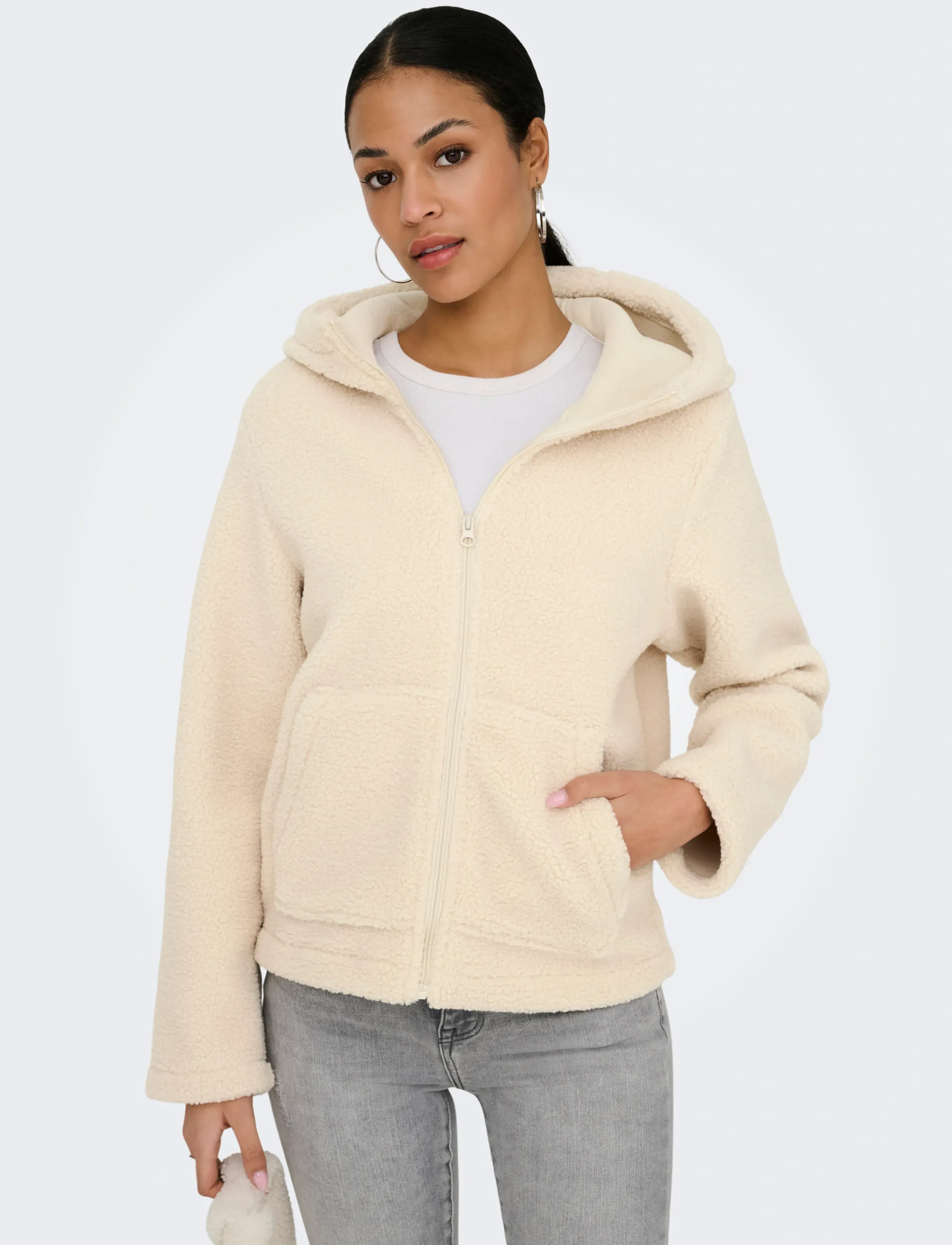 JDY - JDYREBA TEDDY HOOD JACKET OTW YFM - fleece og mellemlag - pumice stone - 5
