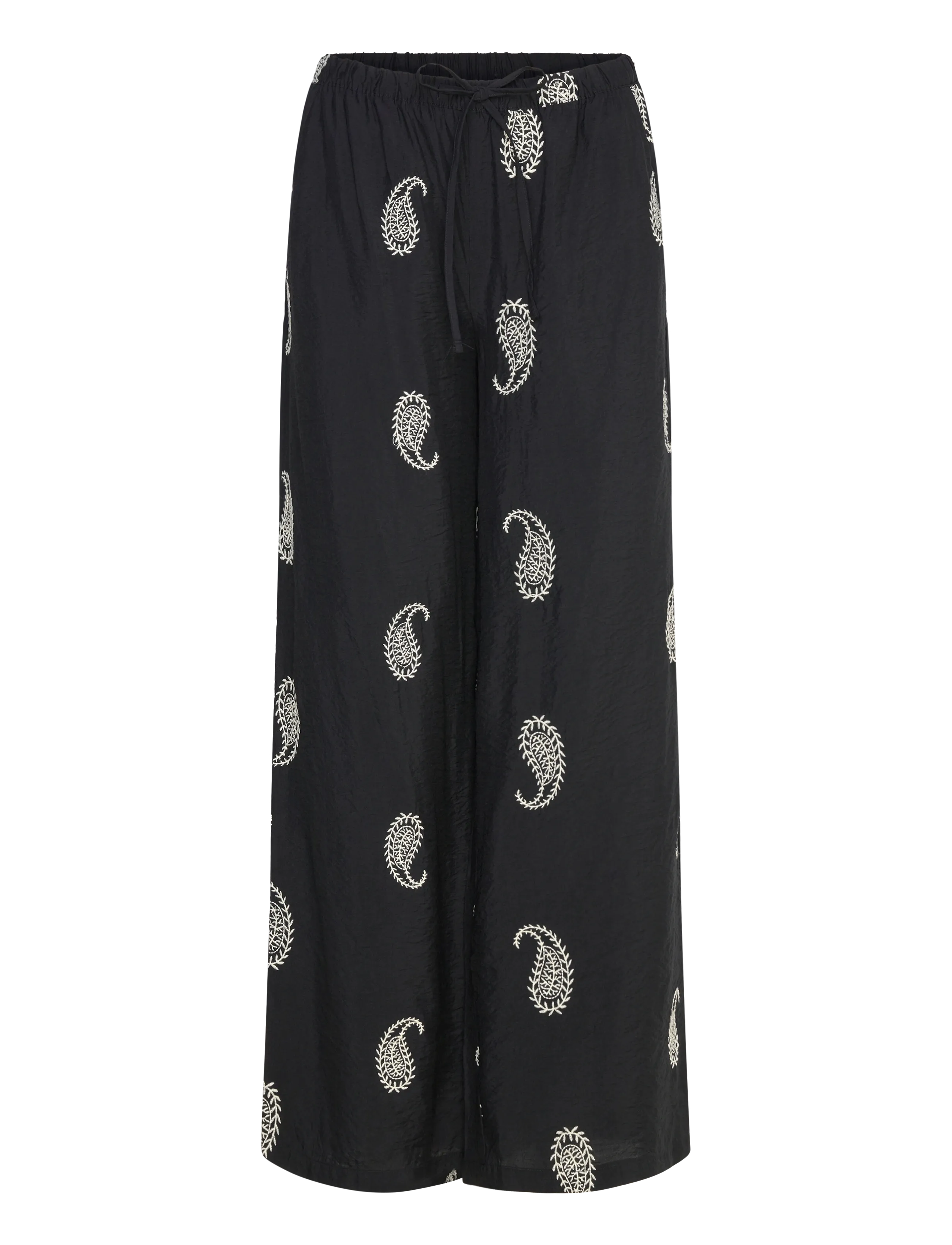 JDY JDYTHEA HW PALAZZO EMB. PANT WVN - Pantalons larges - BLACK / black