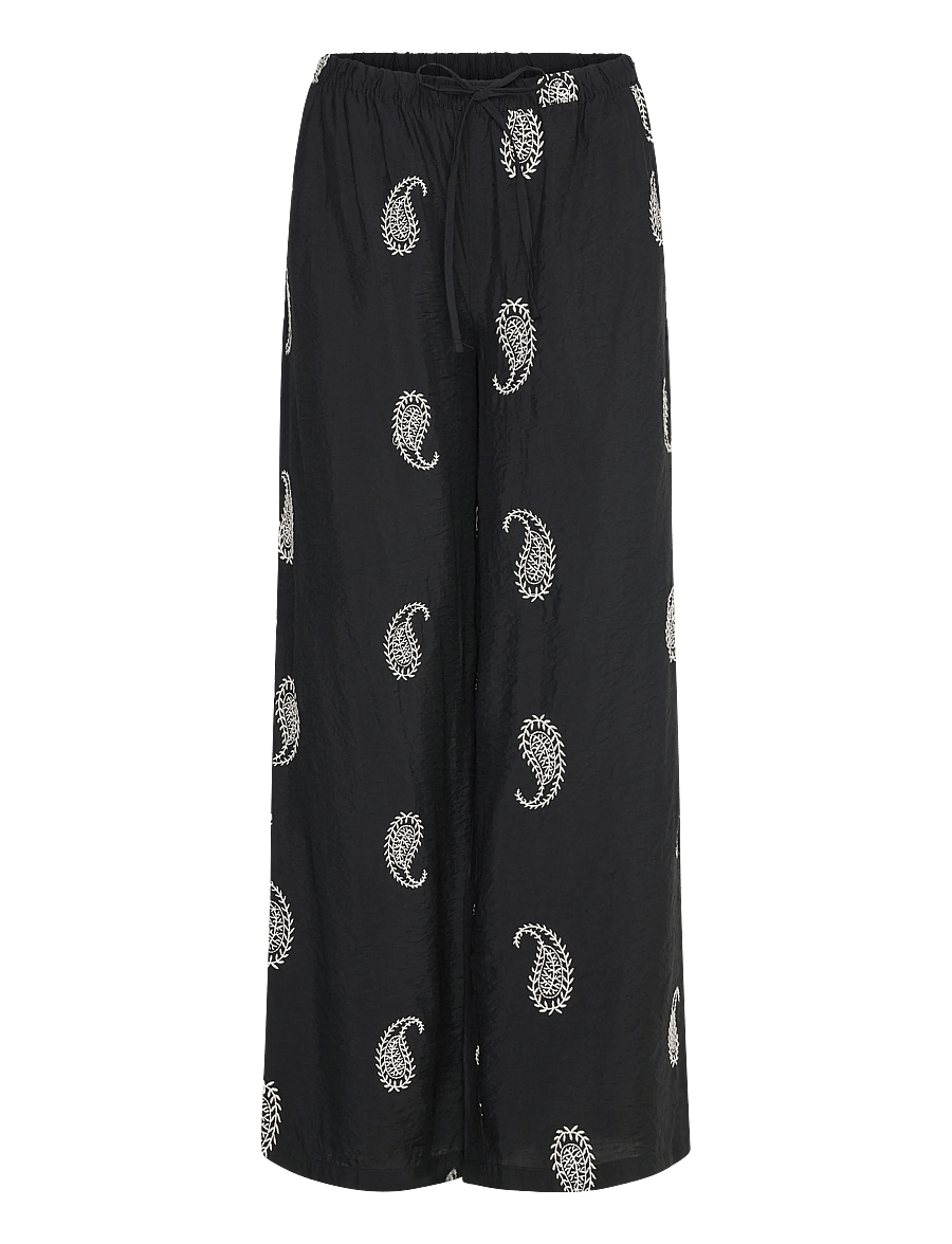 JDY - JDYTHEA HW PALAZZO EMB. PANT WVN - hosen mit weitem bein - black - 0
