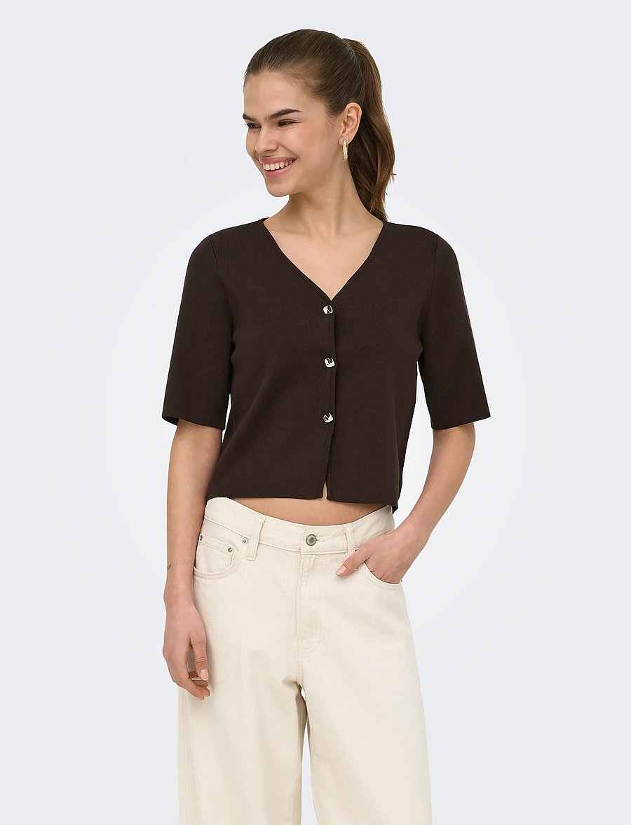 JDY - JDYASTRA 3/4 V-NECK BUTTON CARDIGAN KNT - coffee bean - 0