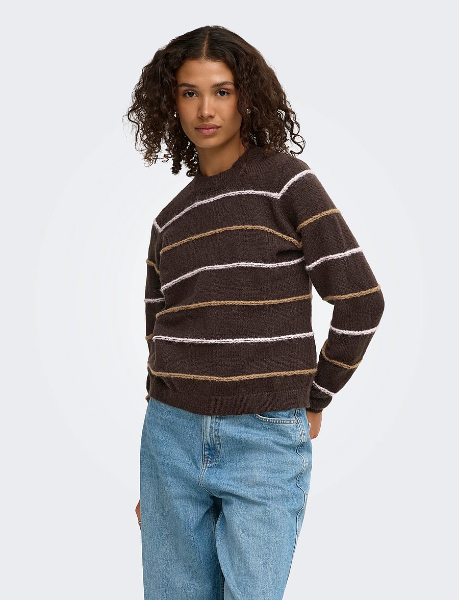 JDY - JDYSIGRID LIFE L/S ON STRUC PULLOVER KNT - striktrøjer - coffee bean - 0