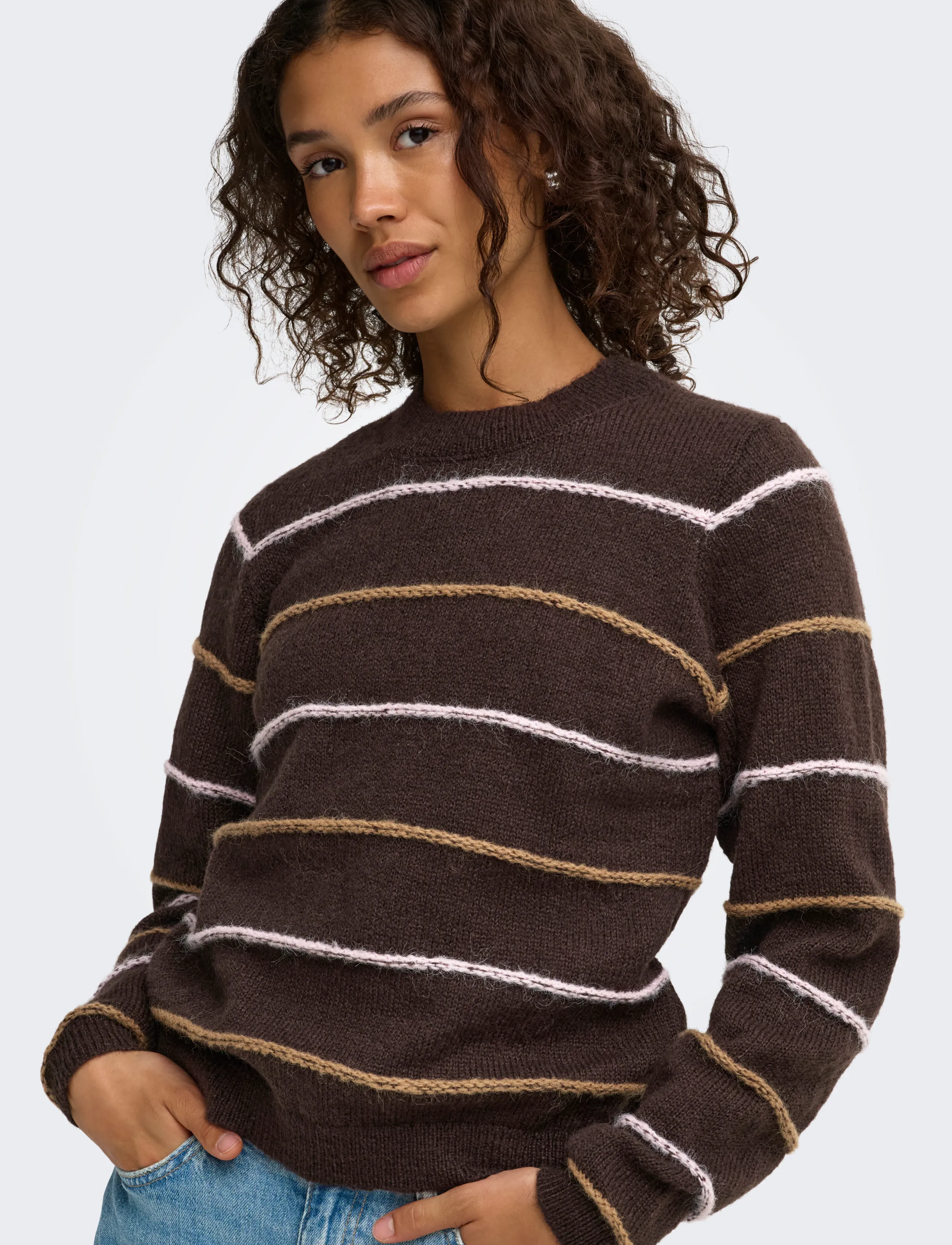 JDY JDYSIGRID LIFE L/S ON STRUC PULLOVER KNT - Fødselsdag - COFFEE BEAN / brown
