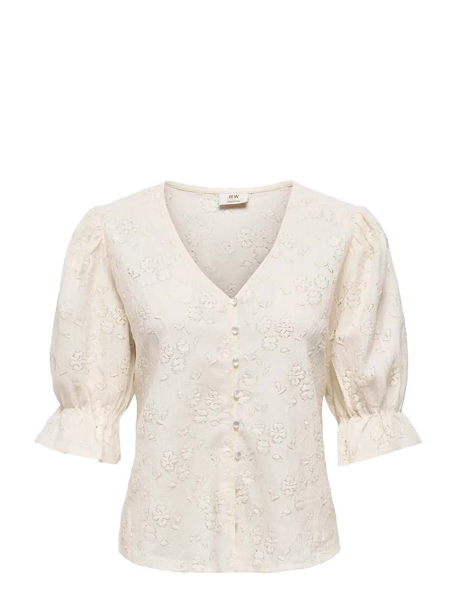 JDY - JDYJAKOBE 2/4 LACE TOP JRS - t-shirts - egret - 1