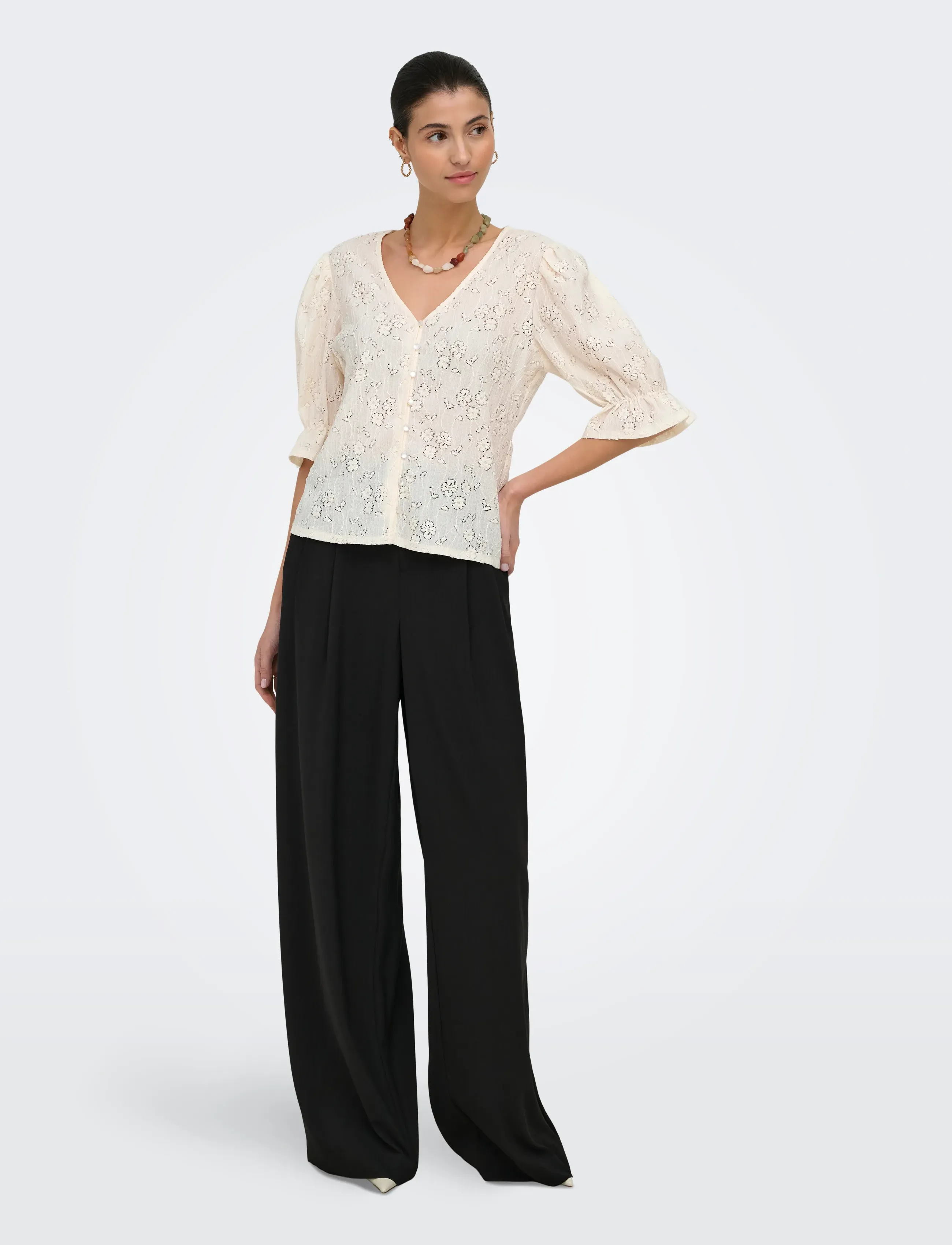 JDY - JDYJAKOBE 2/4 LACE TOP JRS - t-shirts - egret - 4
