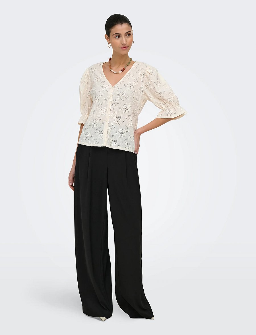 JDY - JDYJAKOBE 2/4 LACE TOP JRS - t-shirts - egret - 4