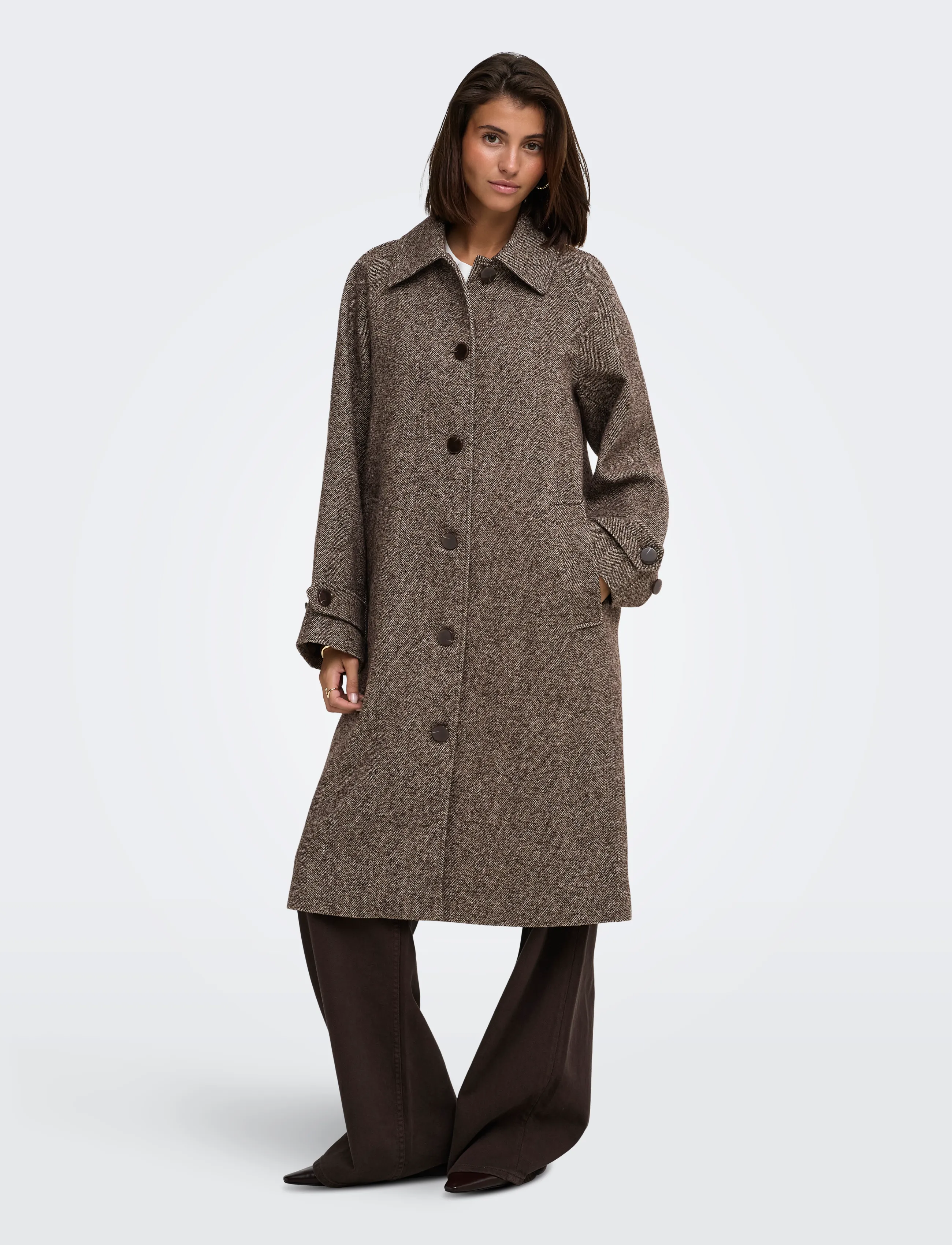 JDY JDYVINGA HERRINGBONE LONG COAT OTW YFM - Farben der Saison - CHOCOLATE TORTE / brown