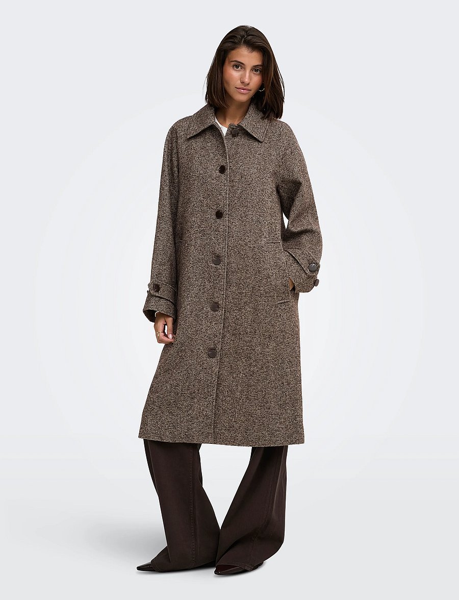 JDY - JDYVINGA HERRINGBONE LONG COAT OTW YFM - mäntel - chocolate torte - 0