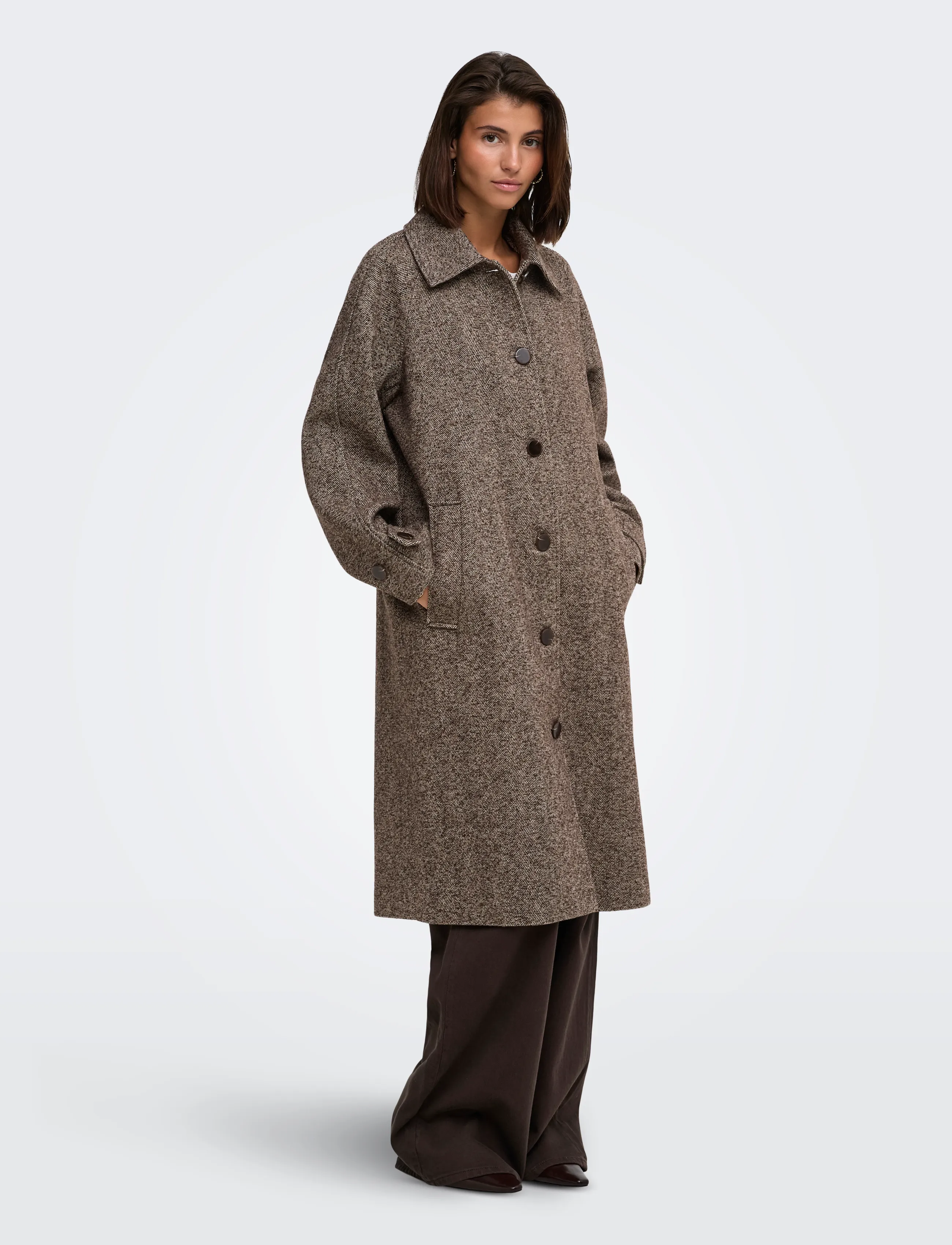 JDY - JDYVINGA HERRINGBONE LONG COAT OTW YFM - mäntel - chocolate torte - 4