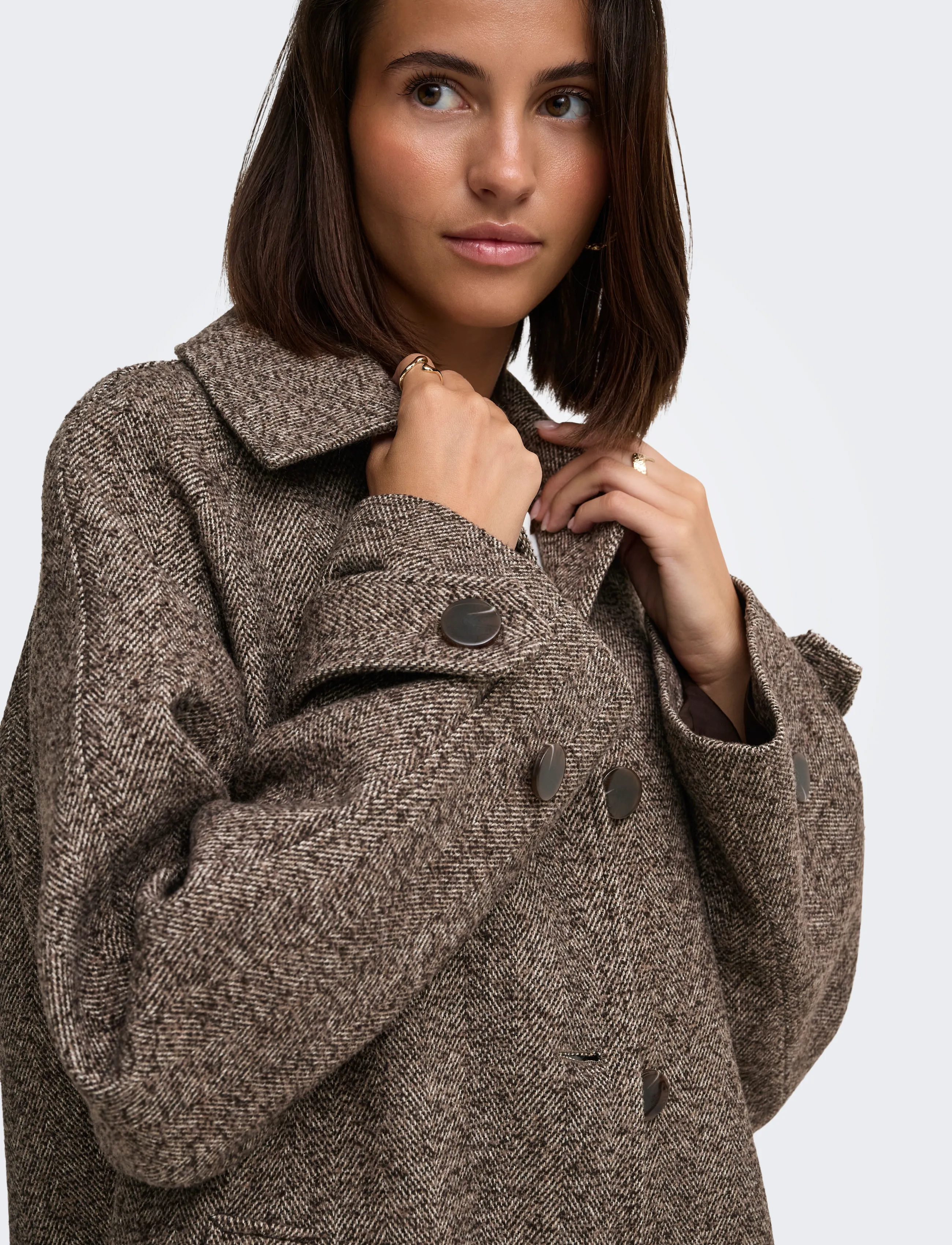 JDY - JDYVINGA HERRINGBONE LONG COAT OTW YFM - mäntel - chocolate torte - 5