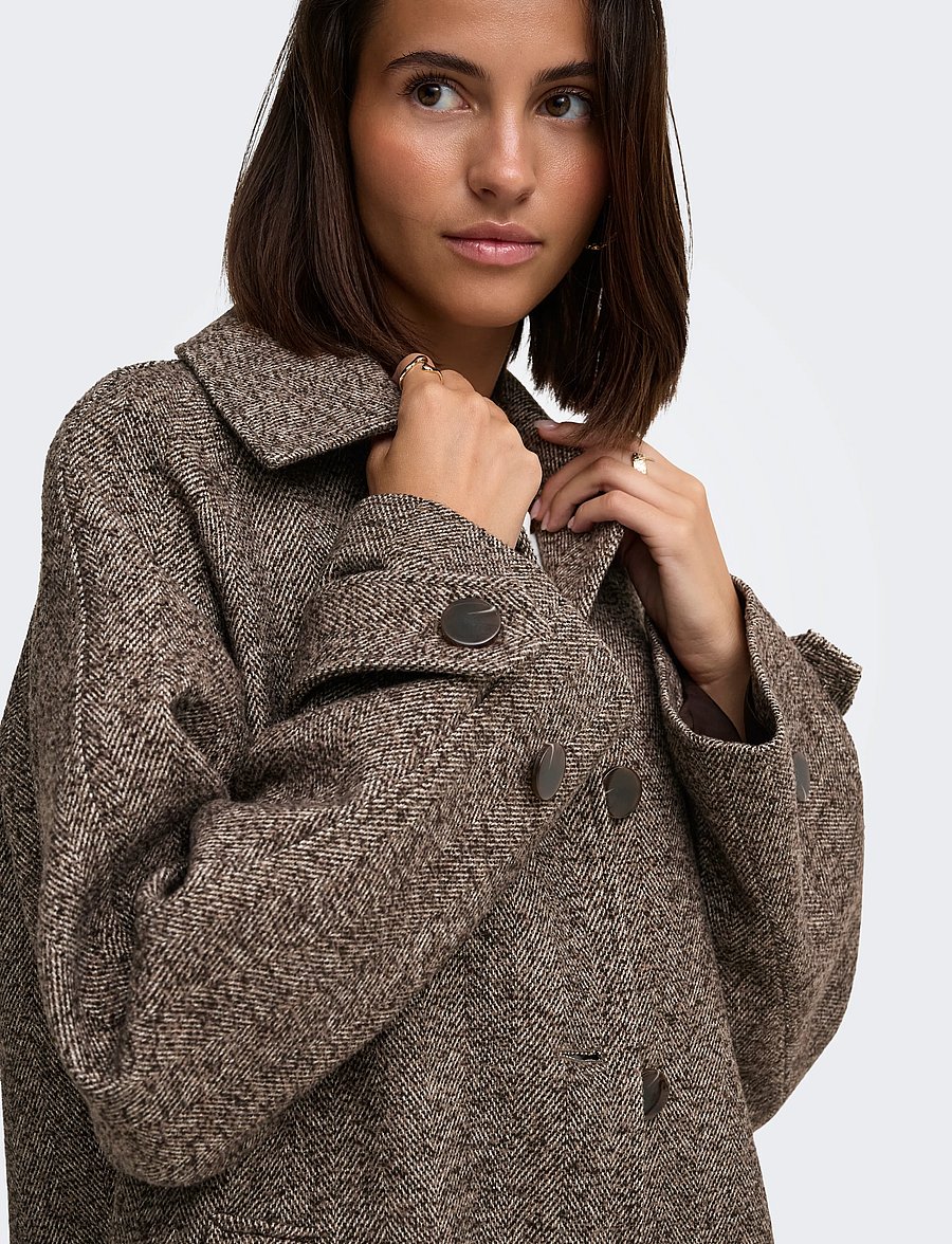 JDY - JDYVINGA HERRINGBONE LONG COAT OTW YFM - mäntel - chocolate torte - 5
