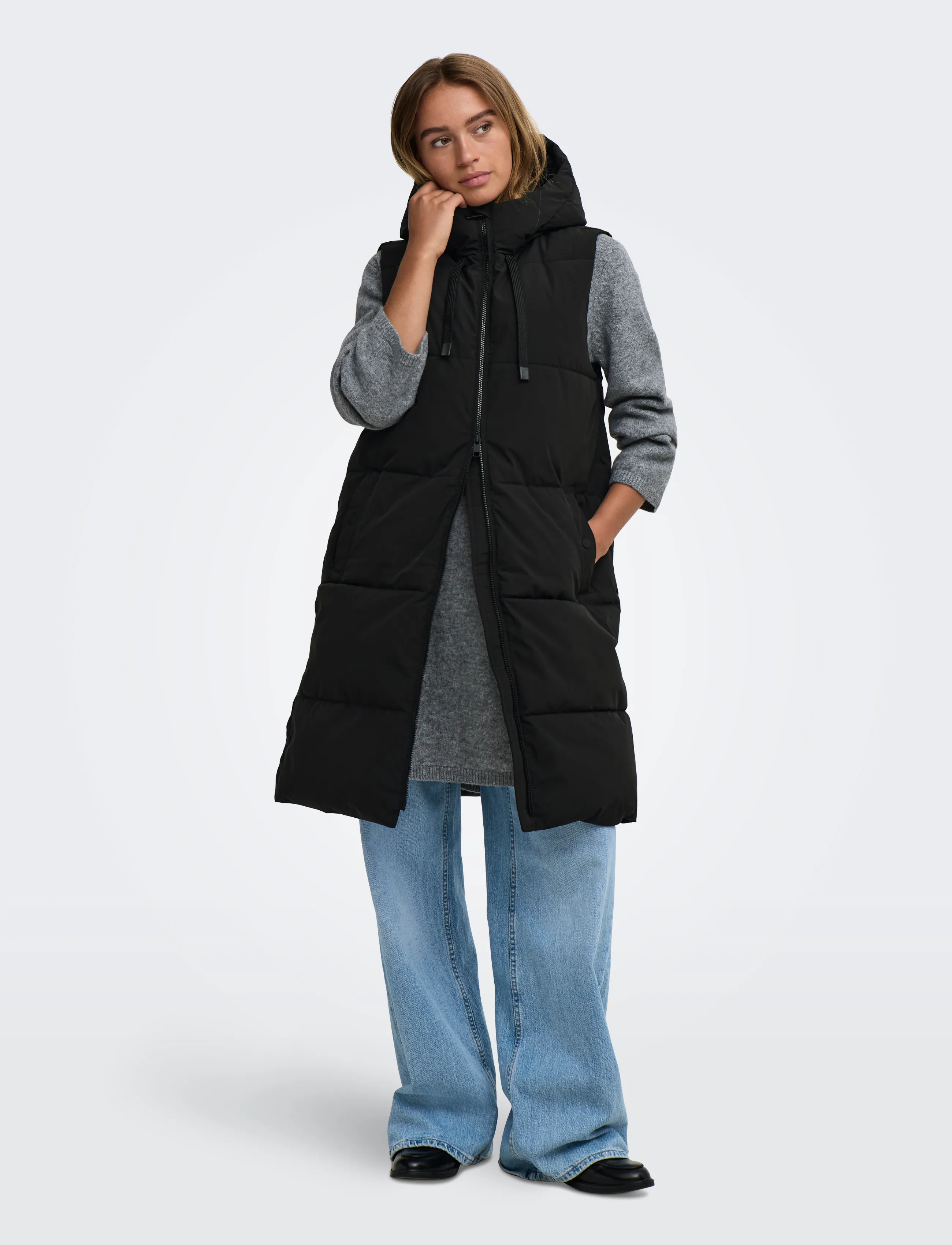 JDY blair Long Hood Waistcoat Otw Noos, XXL, Westen, Schwarz - Padded Frauen