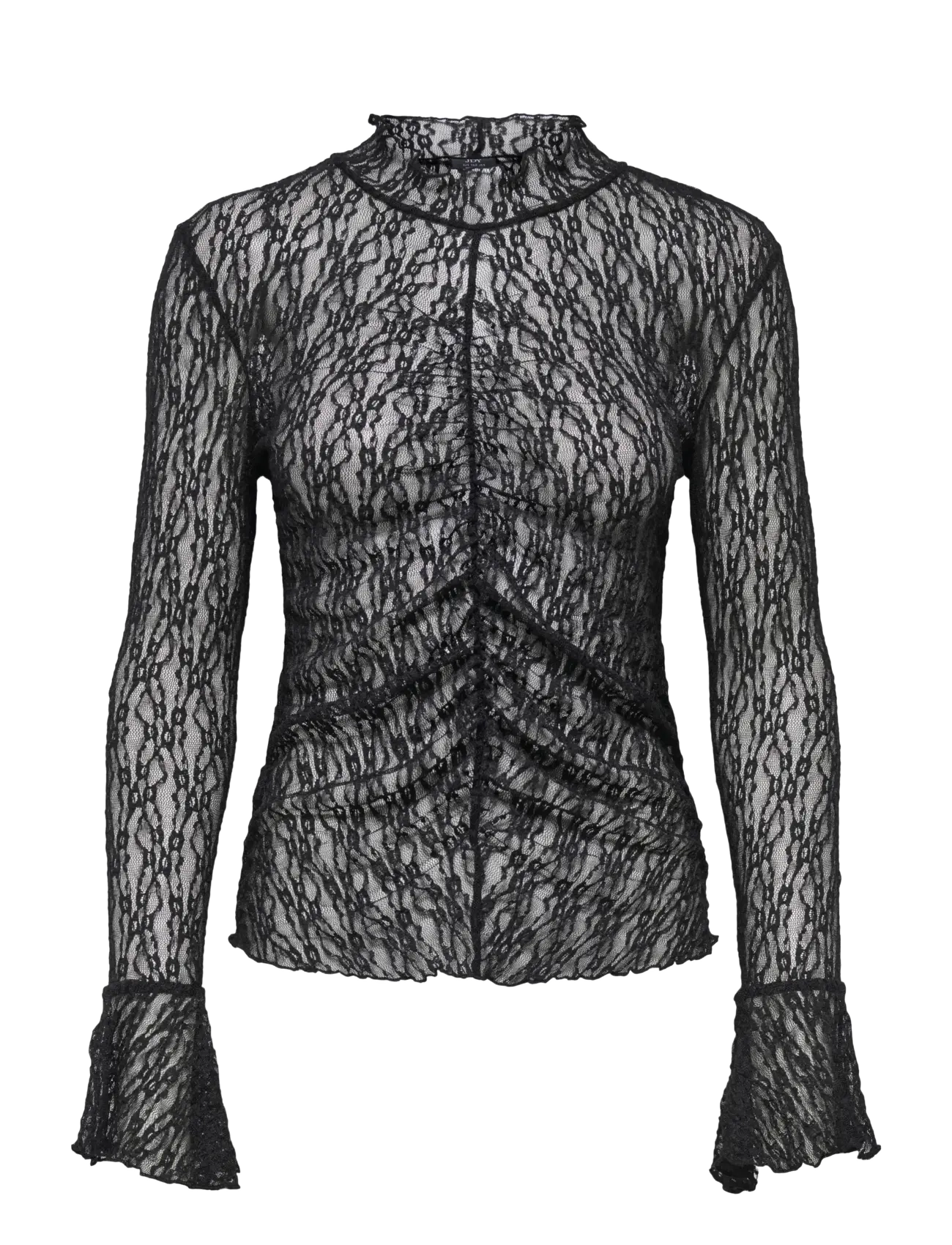 JDY JDYLALA L/S HIGH NECK LACE TOP JRS - T-Shirts & Tops - BLACK / black