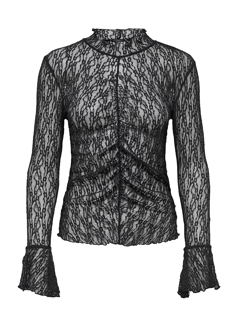 JDY - JDYLALA L/S HIGH NECK LACE TOP JRS - langärmelige blusen - black - 1